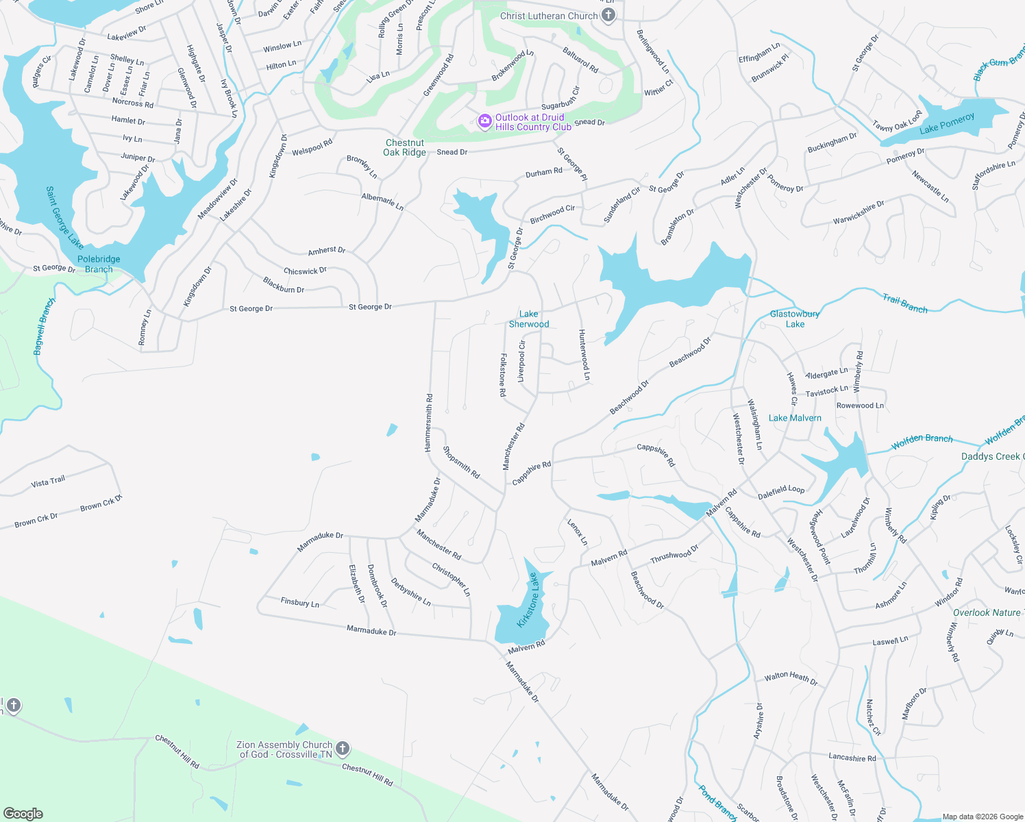 map of restaurants, bars, coffee shops, grocery stores, and more near 138 Folkstone Road in Crossville