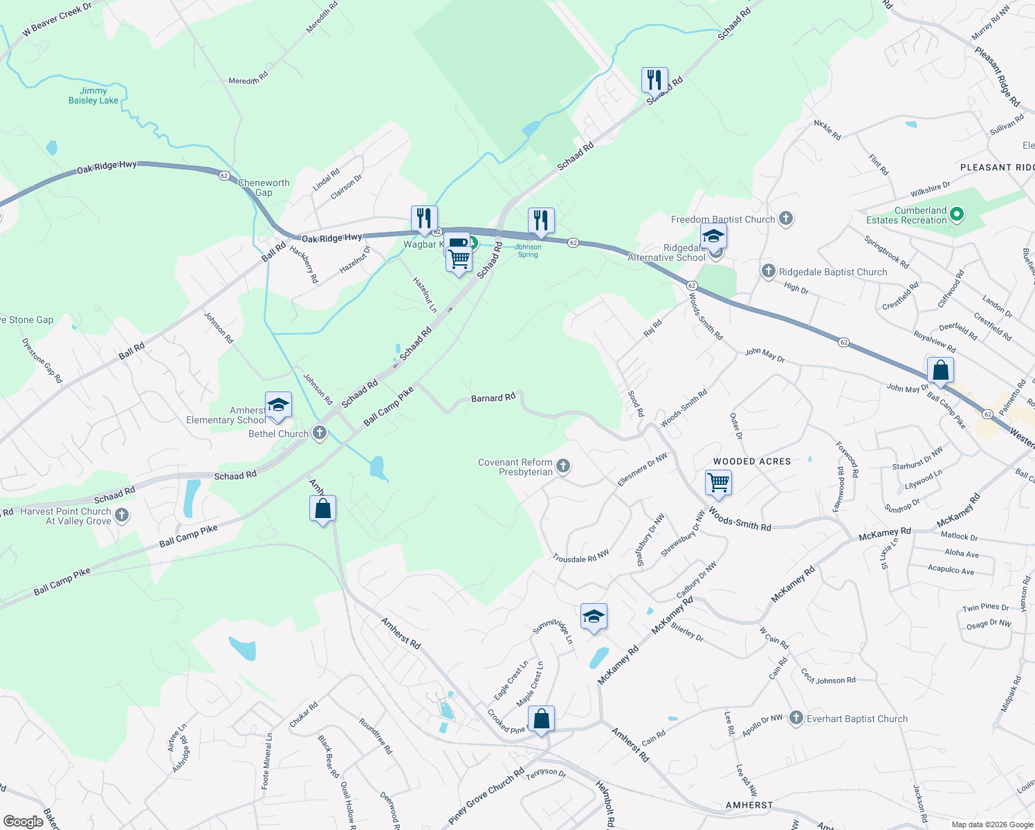 map of restaurants, bars, coffee shops, grocery stores, and more near 3009 Barnard Road in Knoxville