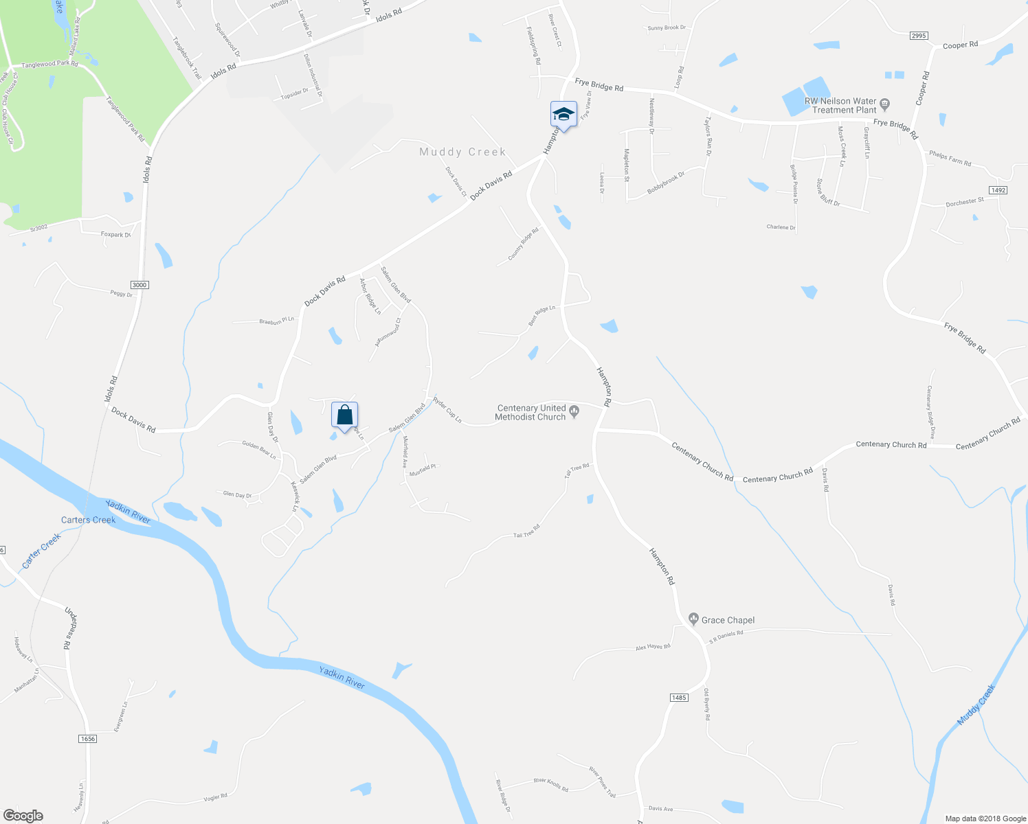 map of restaurants, bars, coffee shops, grocery stores, and more near Ryder Cup Lane in Clemmons