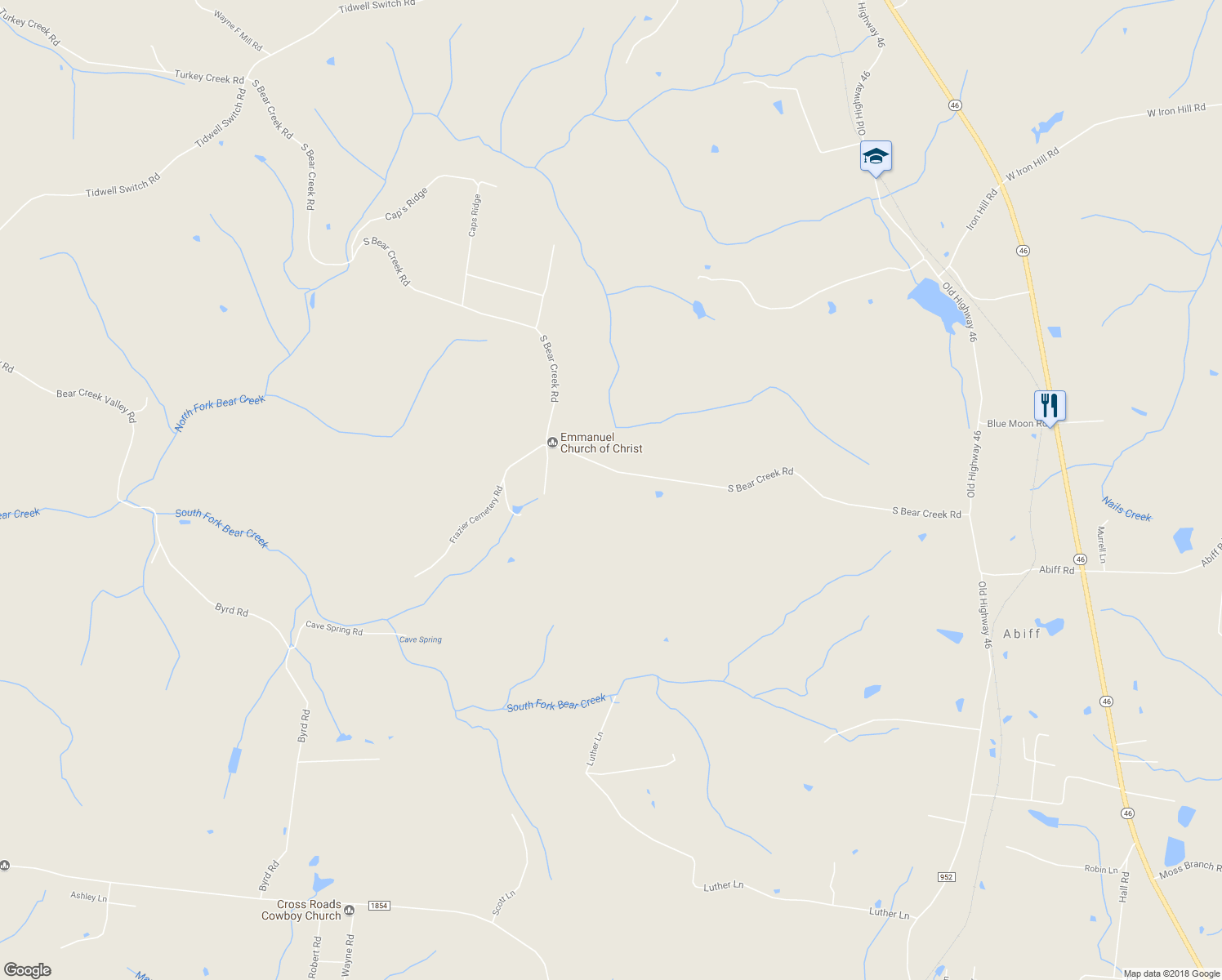 map of restaurants, bars, coffee shops, grocery stores, and more near 1195 South Bear Creek Road in Dickson