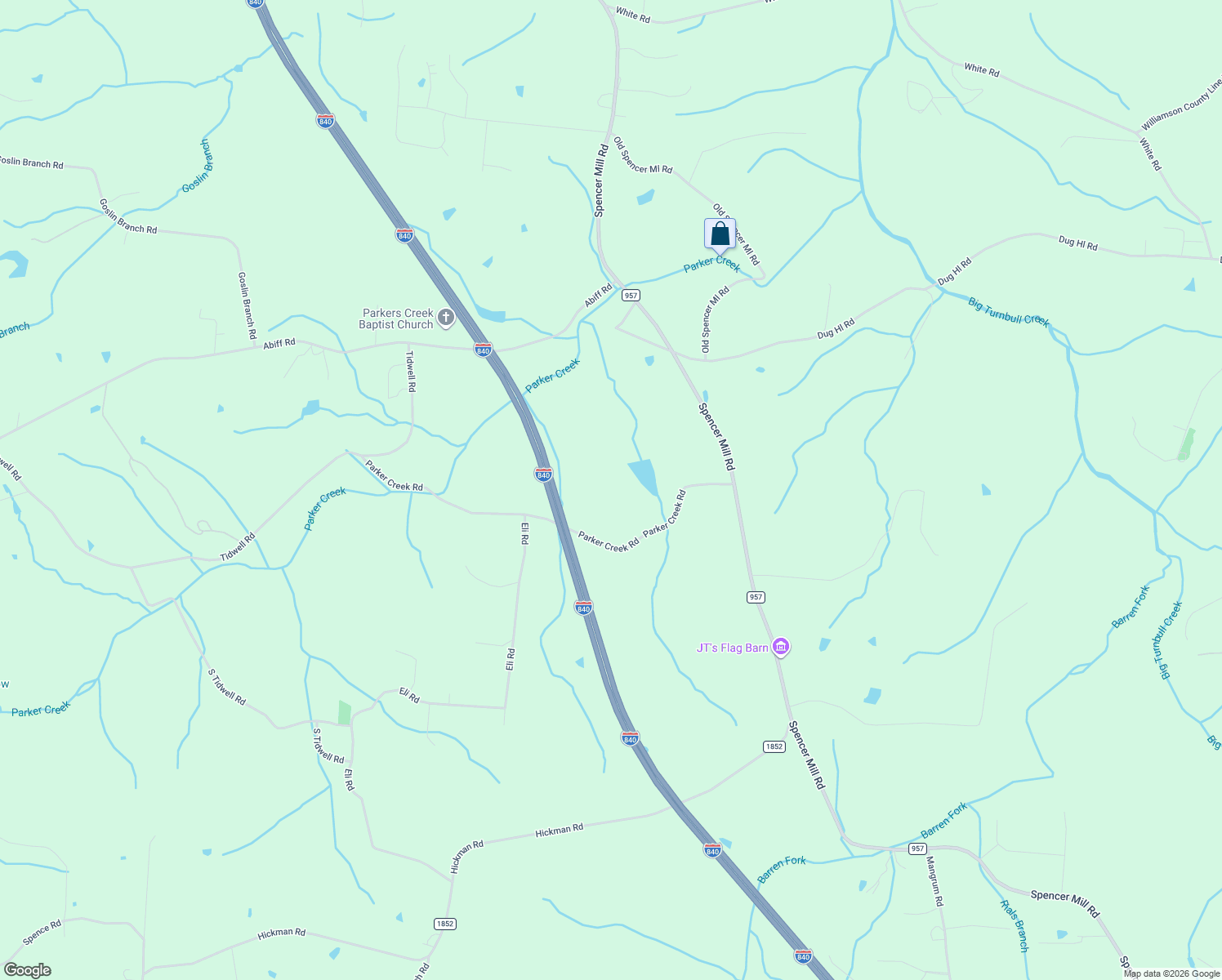 map of restaurants, bars, coffee shops, grocery stores, and more near 800 Parker Creek Rd in Bon Aqua