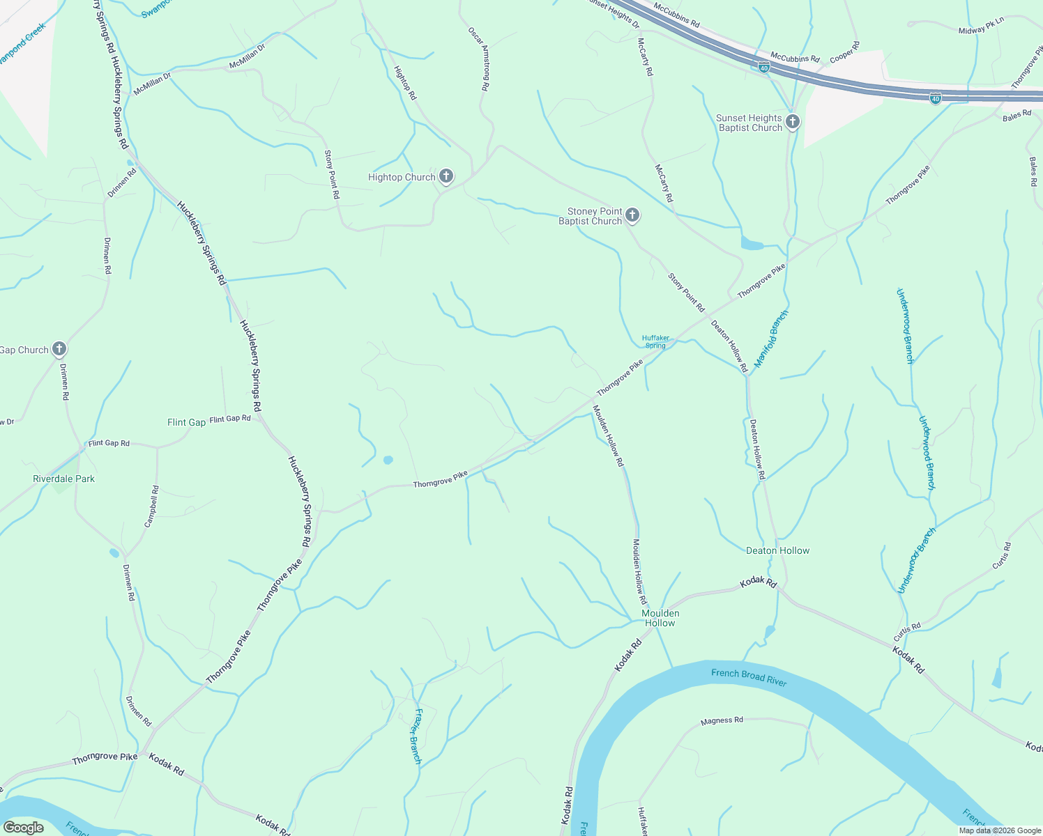 map of restaurants, bars, coffee shops, grocery stores, and more near 7919 Thorngrove Pike in Knoxville