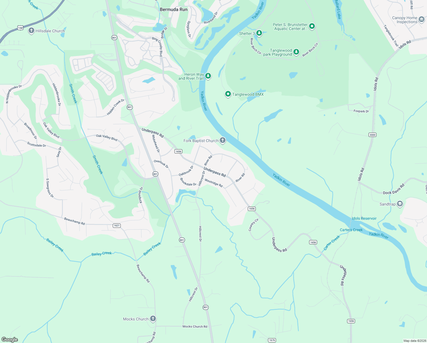 map of restaurants, bars, coffee shops, grocery stores, and more near 1629 Underpass Road in Advance