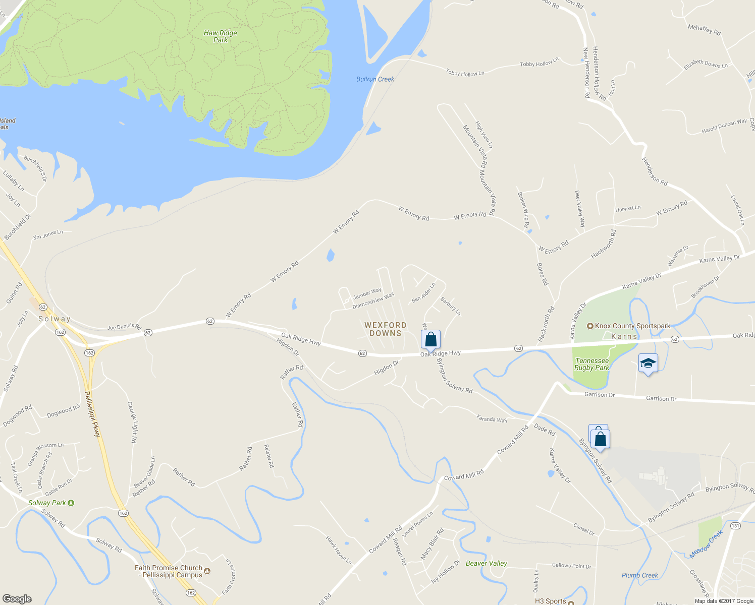 map of restaurants, bars, coffee shops, grocery stores, and more near 8512 Diamondview Way in Knoxville
