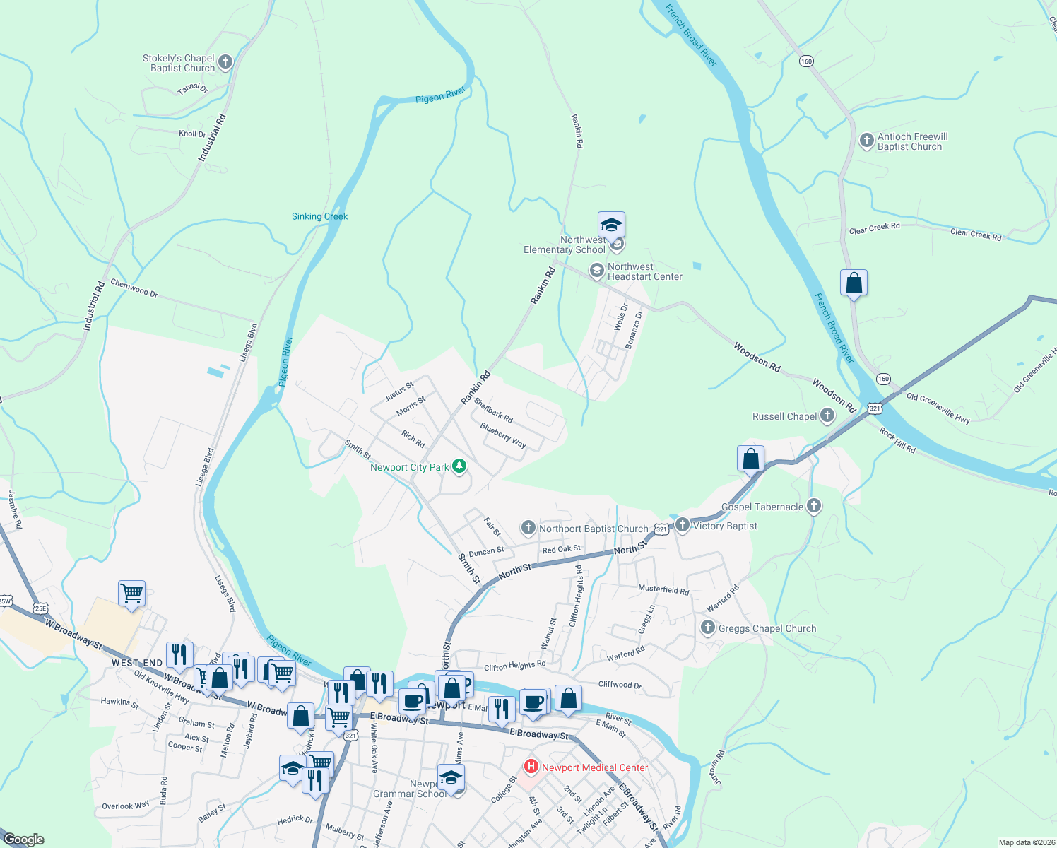 map of restaurants, bars, coffee shops, grocery stores, and more near 100 Elena Lane in Newport