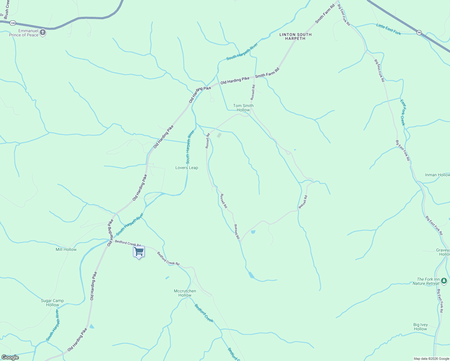 map of restaurants, bars, coffee shops, grocery stores, and more near 5221 Russell Road in Franklin