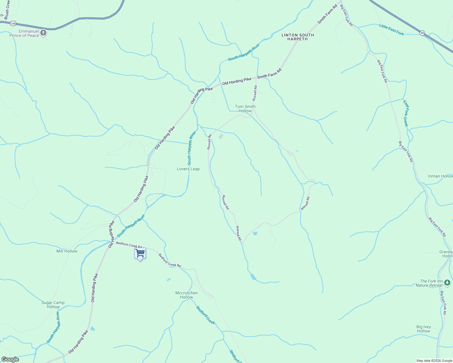 map of restaurants, bars, coffee shops, grocery stores, and more near 5221 Russell Road in Franklin