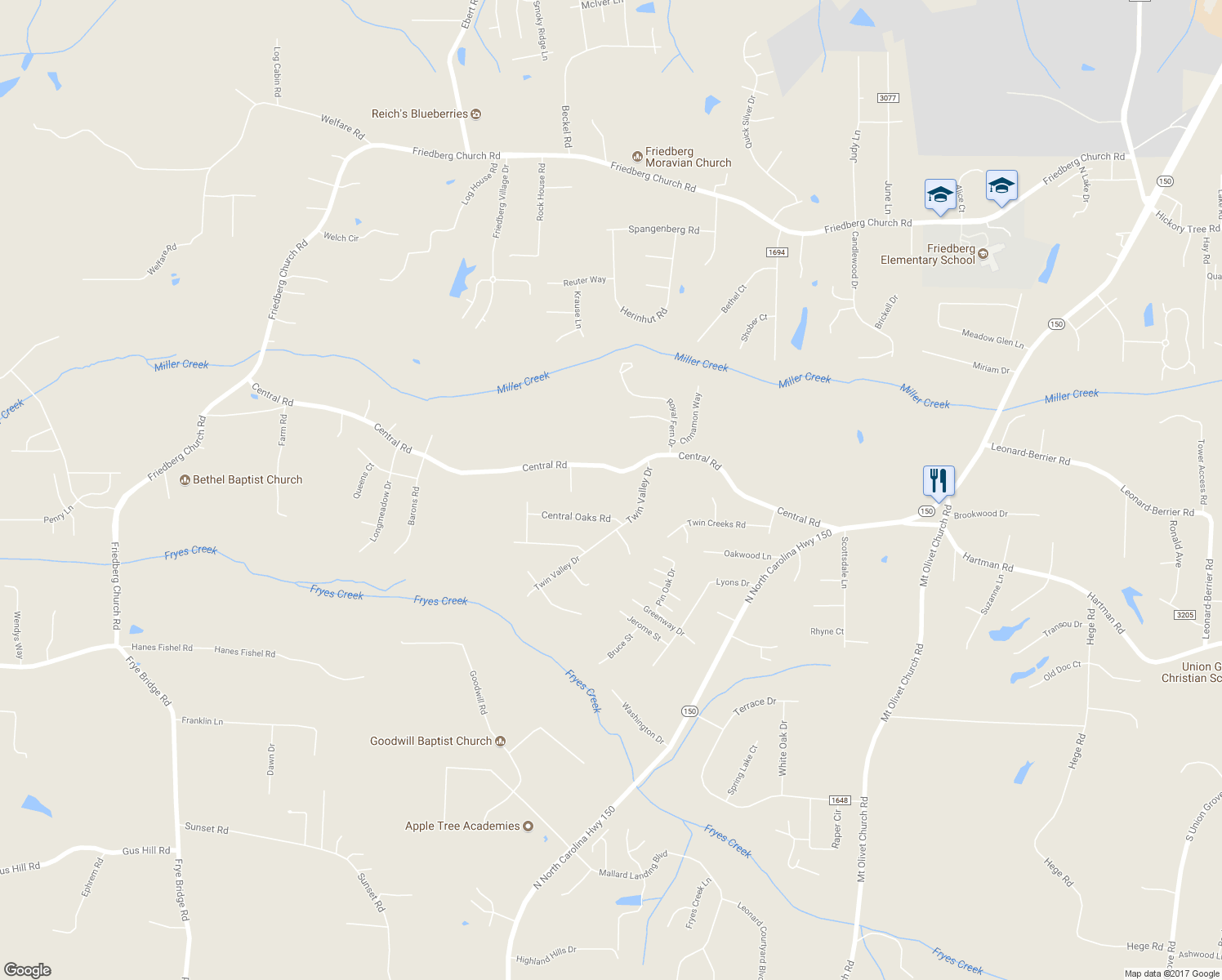 map of restaurants, bars, coffee shops, grocery stores, and more near 861 Central Rd in Clemmons