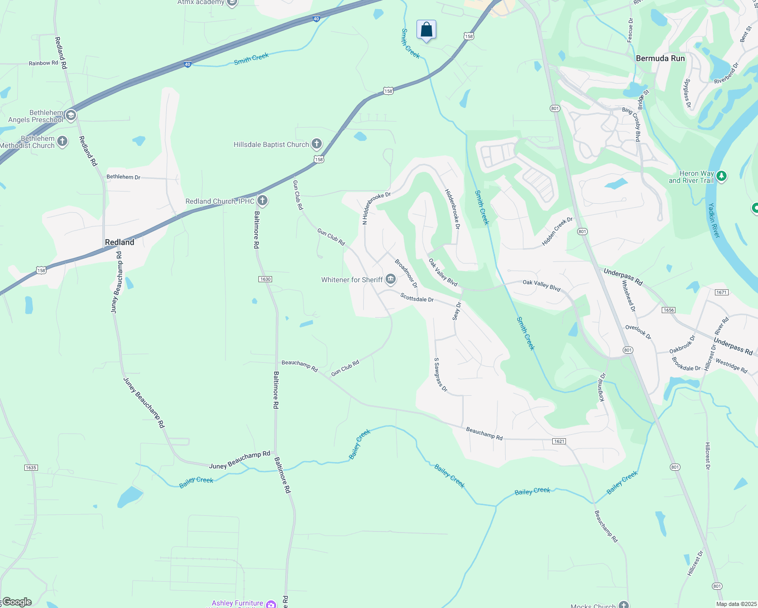 map of restaurants, bars, coffee shops, grocery stores, and more near 402 Gun Club Road in Advance