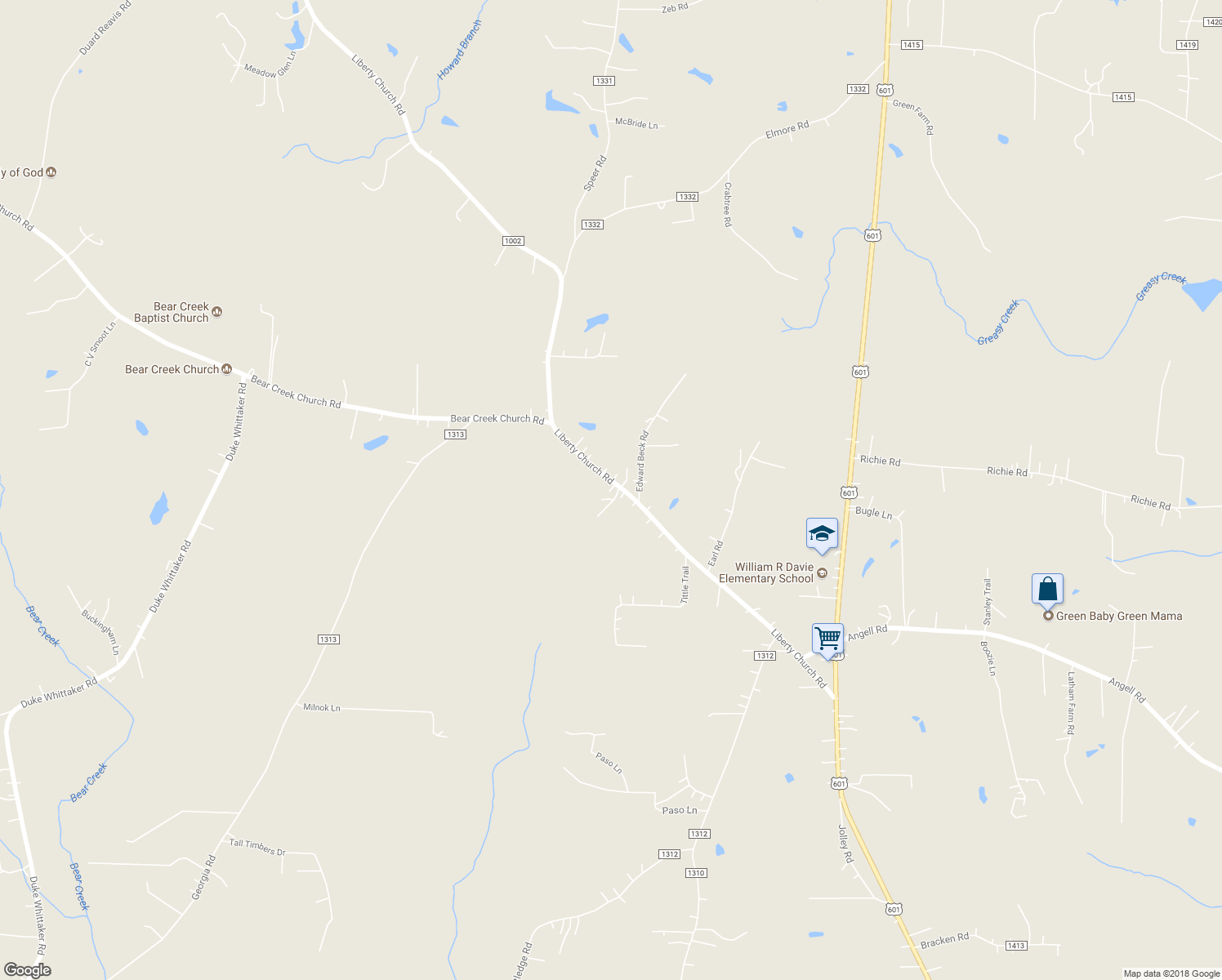 map of restaurants, bars, coffee shops, grocery stores, and more near 469 Liberty Church Road in Mocksville