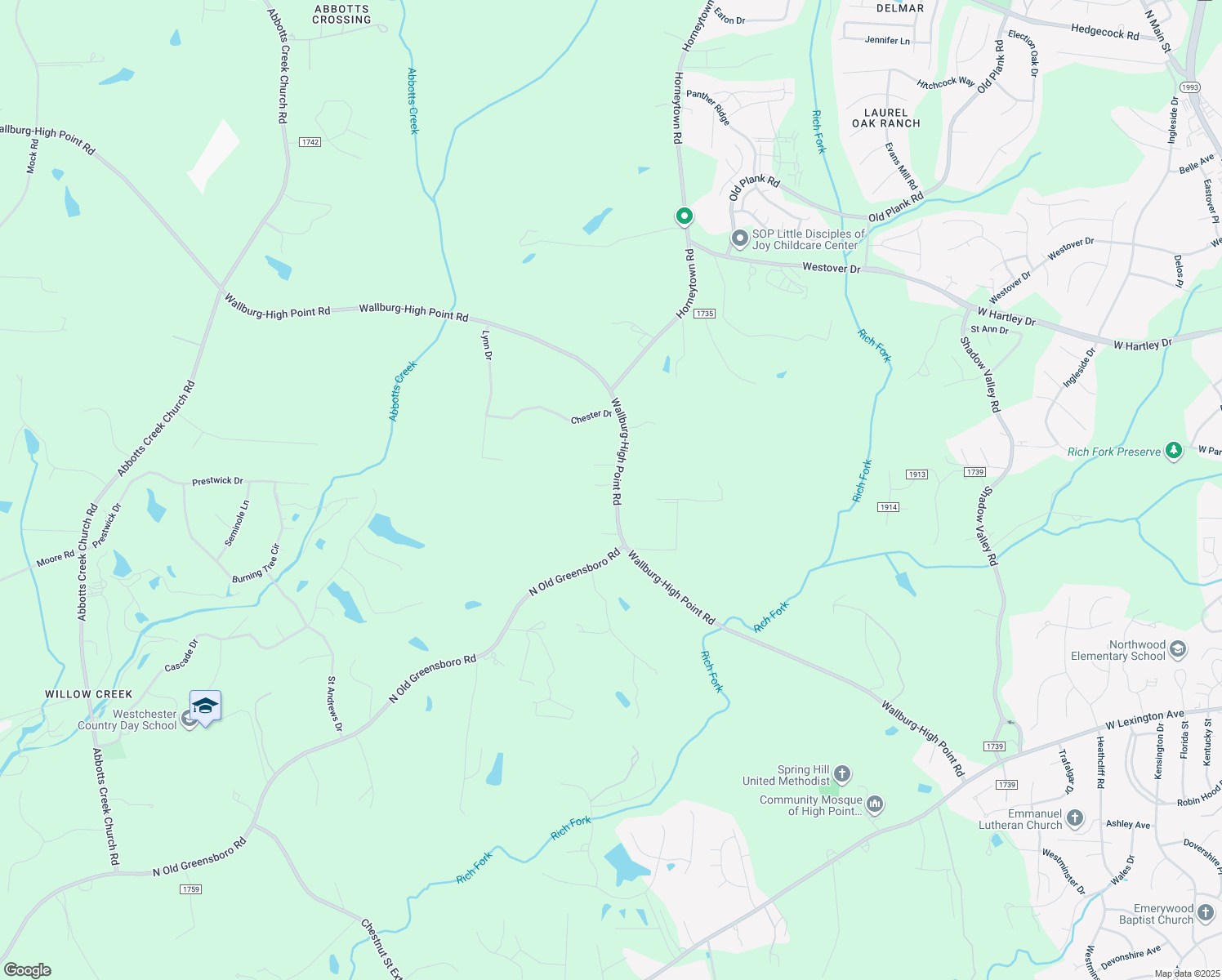 map of restaurants, bars, coffee shops, grocery stores, and more near 4446 Wallburg-High Point Road in High Point