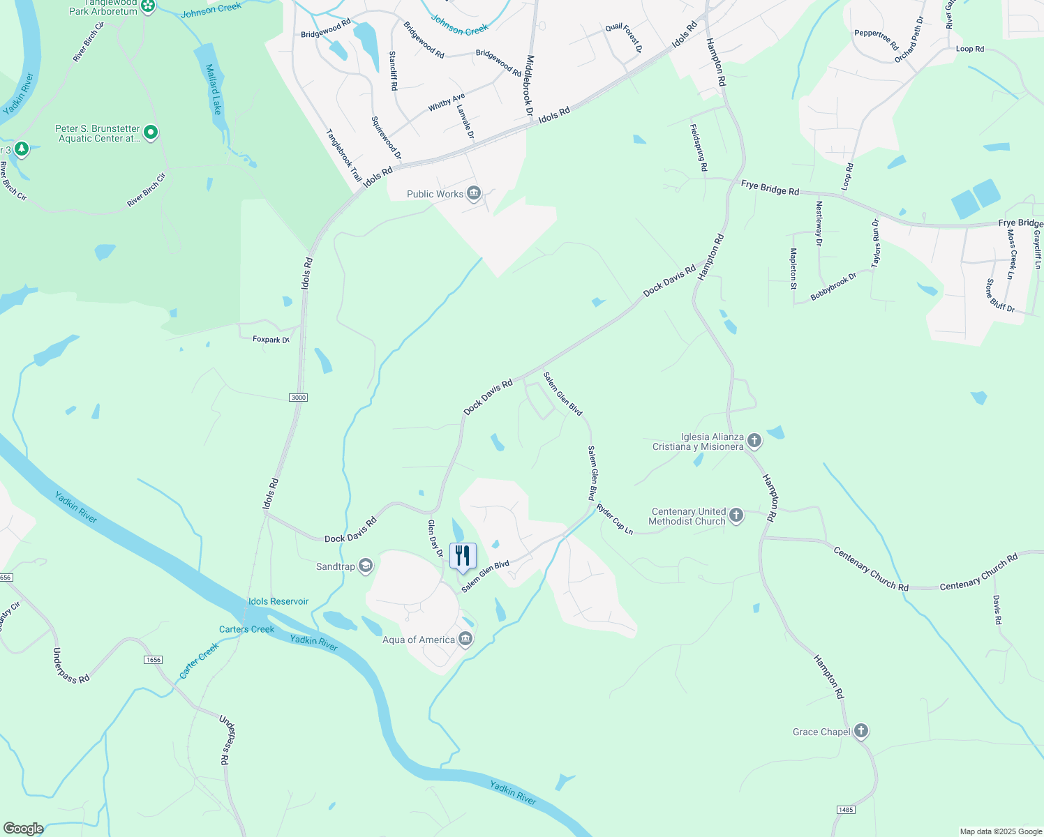 map of restaurants, bars, coffee shops, grocery stores, and more near 5045 Woodmont Ridge Court in Clemmons
