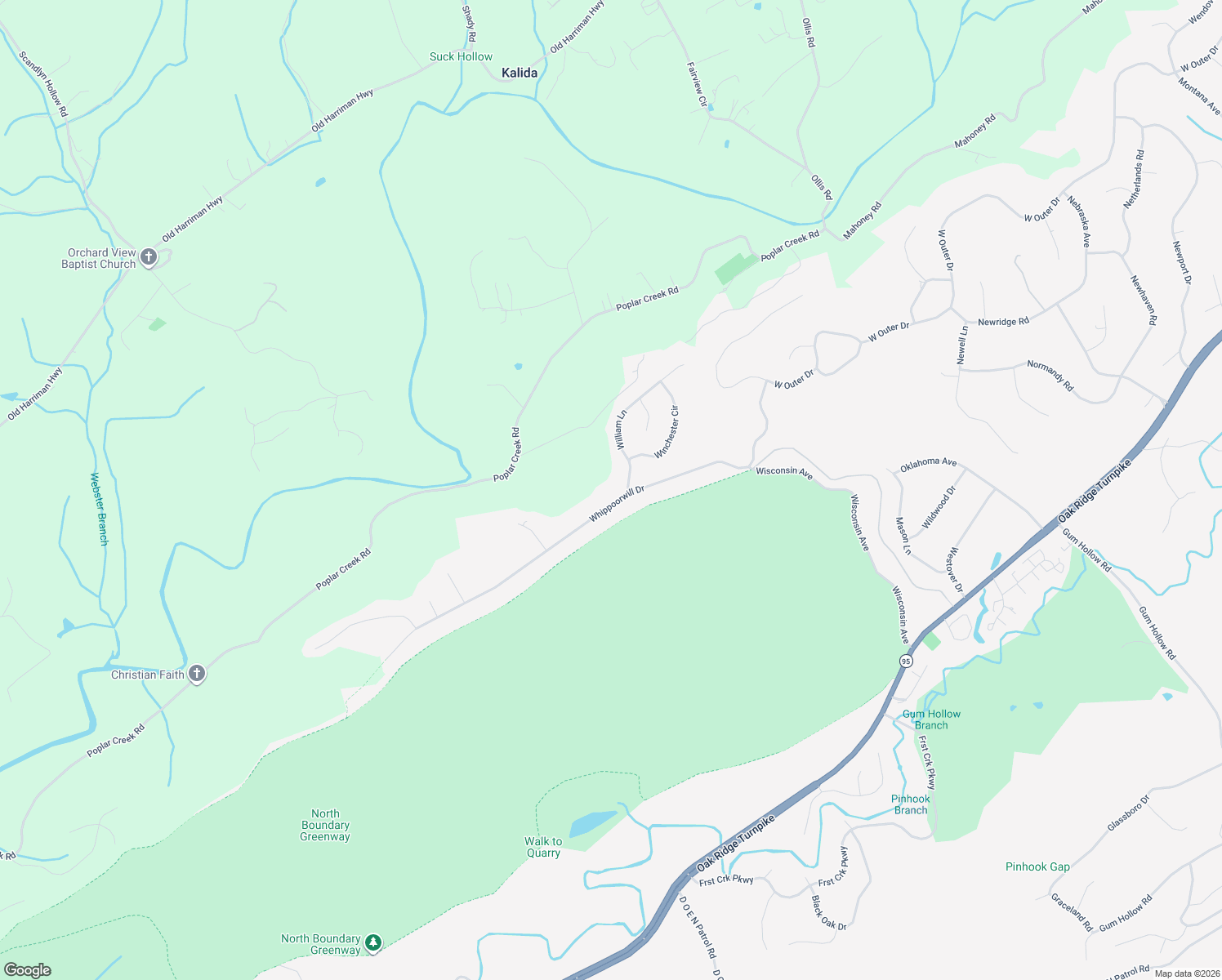map of restaurants, bars, coffee shops, grocery stores, and more near 148 Whippoorwill Drive in Oak Ridge