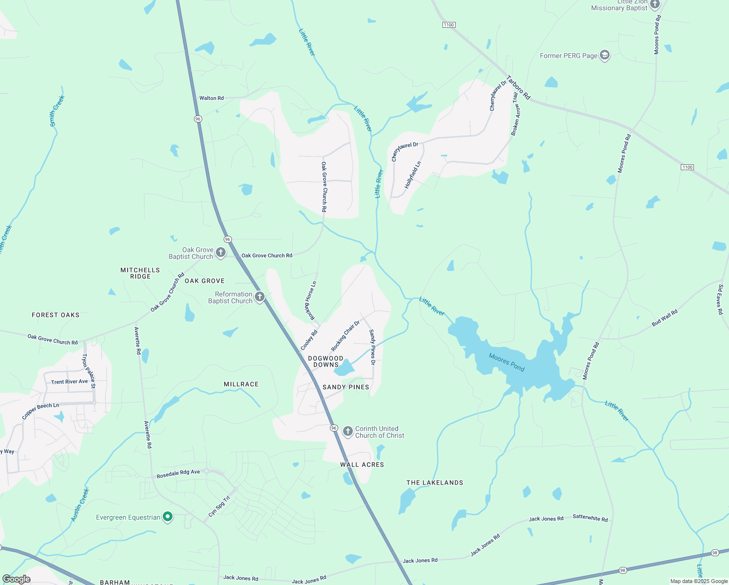 map of restaurants, bars, coffee shops, grocery stores, and more near 5913 Tall Pines Court in Youngsville