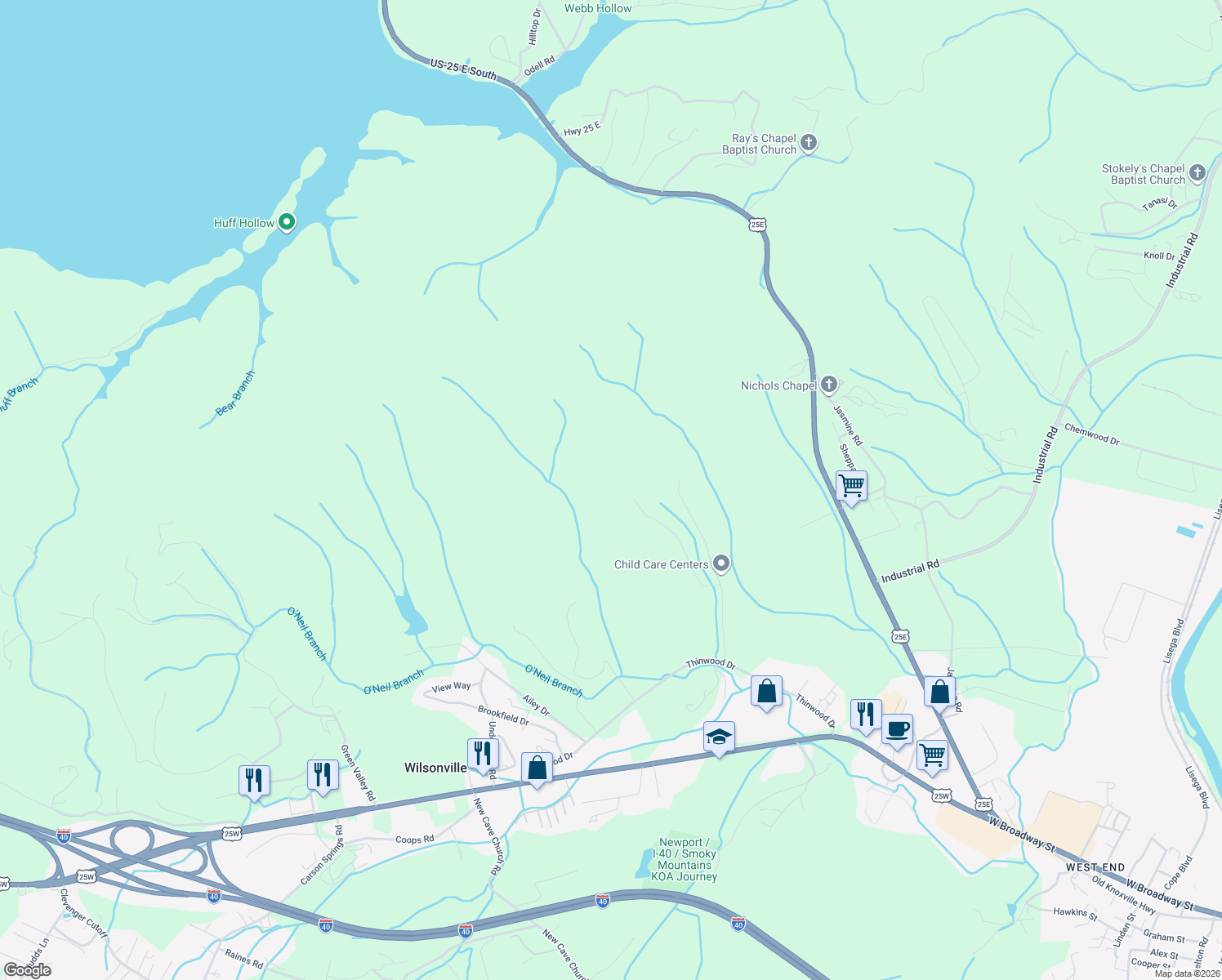 map of restaurants, bars, coffee shops, grocery stores, and more near 385 Gardenia Road in Newport