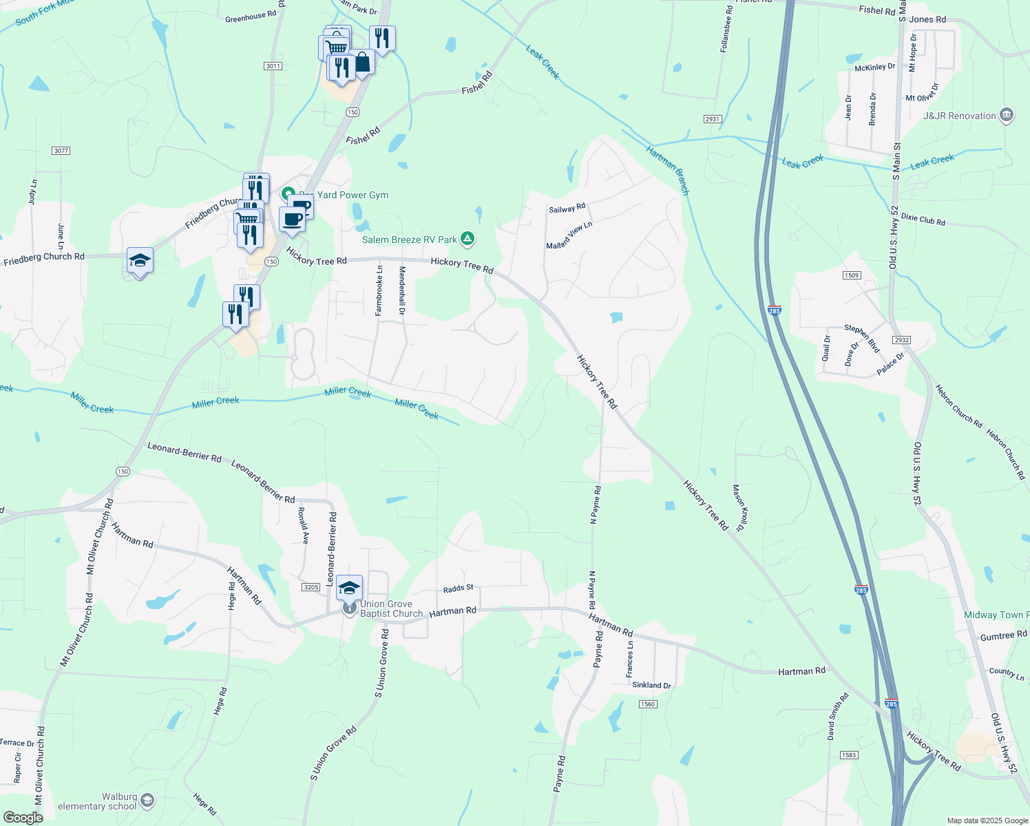 map of restaurants, bars, coffee shops, grocery stores, and more near 142 Tumbleweed Drive in Winston Salem