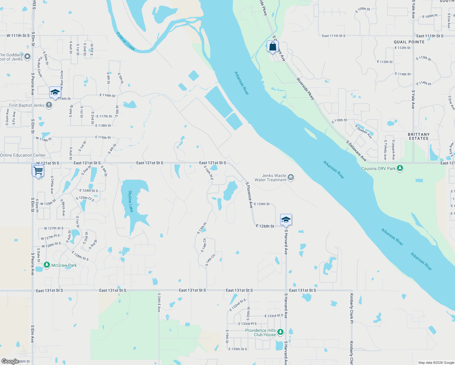 map of restaurants, bars, coffee shops, grocery stores, and more near 12206 South 18th Avenue East in Jenks