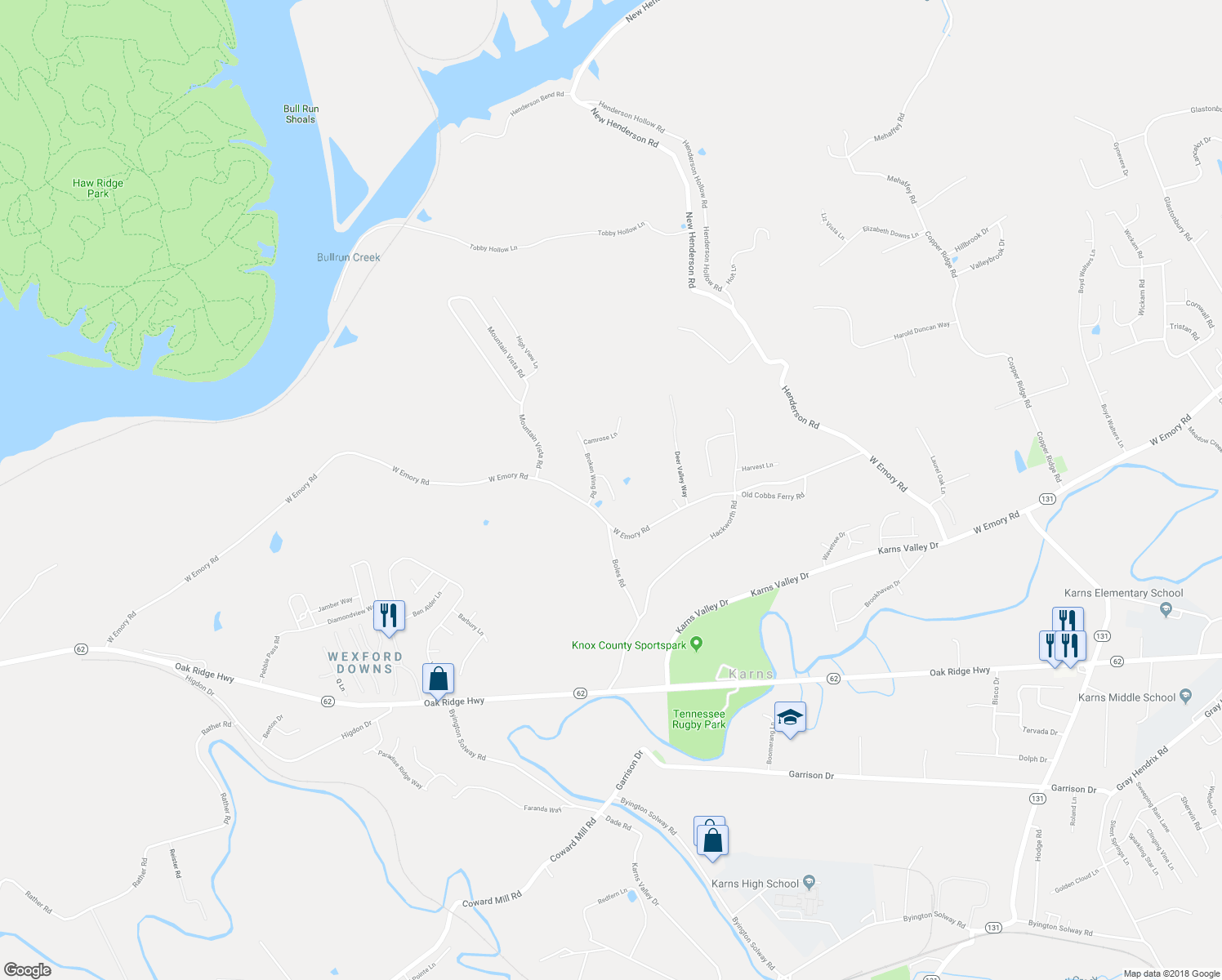 map of restaurants, bars, coffee shops, grocery stores, and more near 3609 Rochdale Lane in Knoxville
