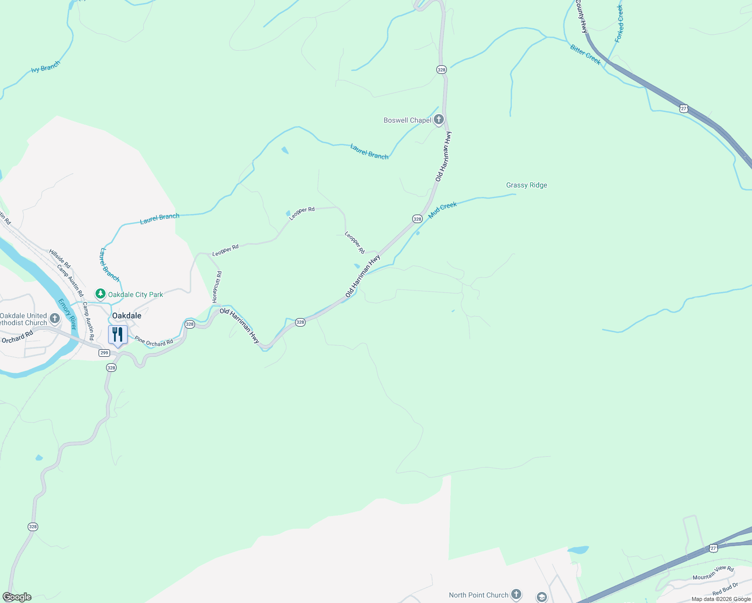 map of restaurants, bars, coffee shops, grocery stores, and more near 606 Blizzard Mines Road in Harriman