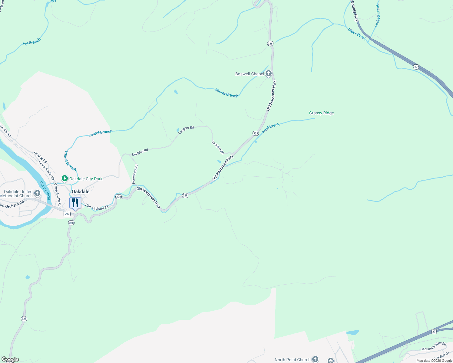 map of restaurants, bars, coffee shops, grocery stores, and more near 606 Blizzard Mines Road in Harriman