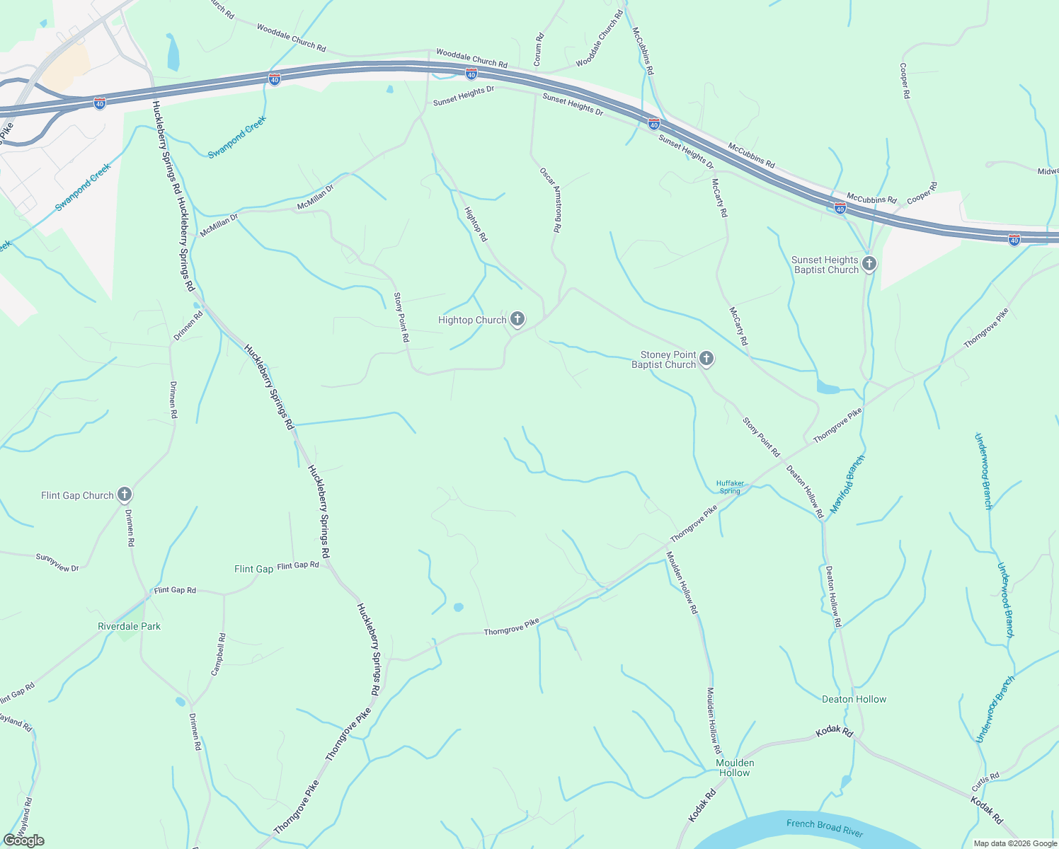 map of restaurants, bars, coffee shops, grocery stores, and more near 1553 Stony Point Road in Knoxville