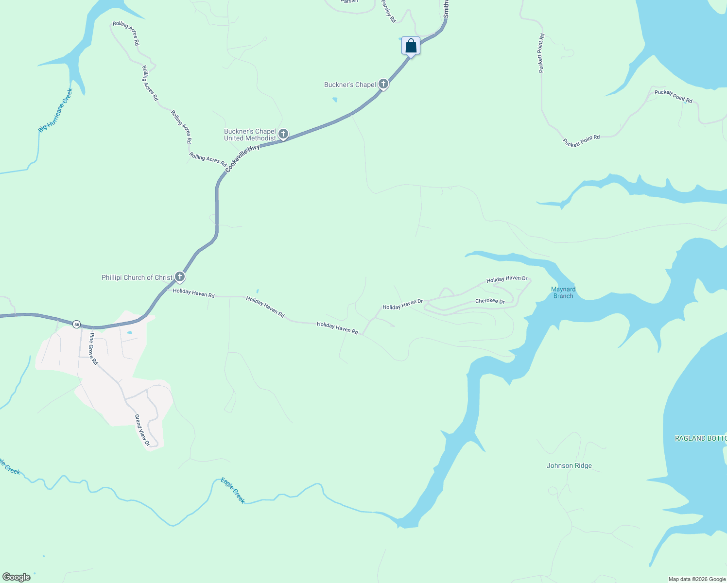 map of restaurants, bars, coffee shops, grocery stores, and more near Alpine Drive in Smithville