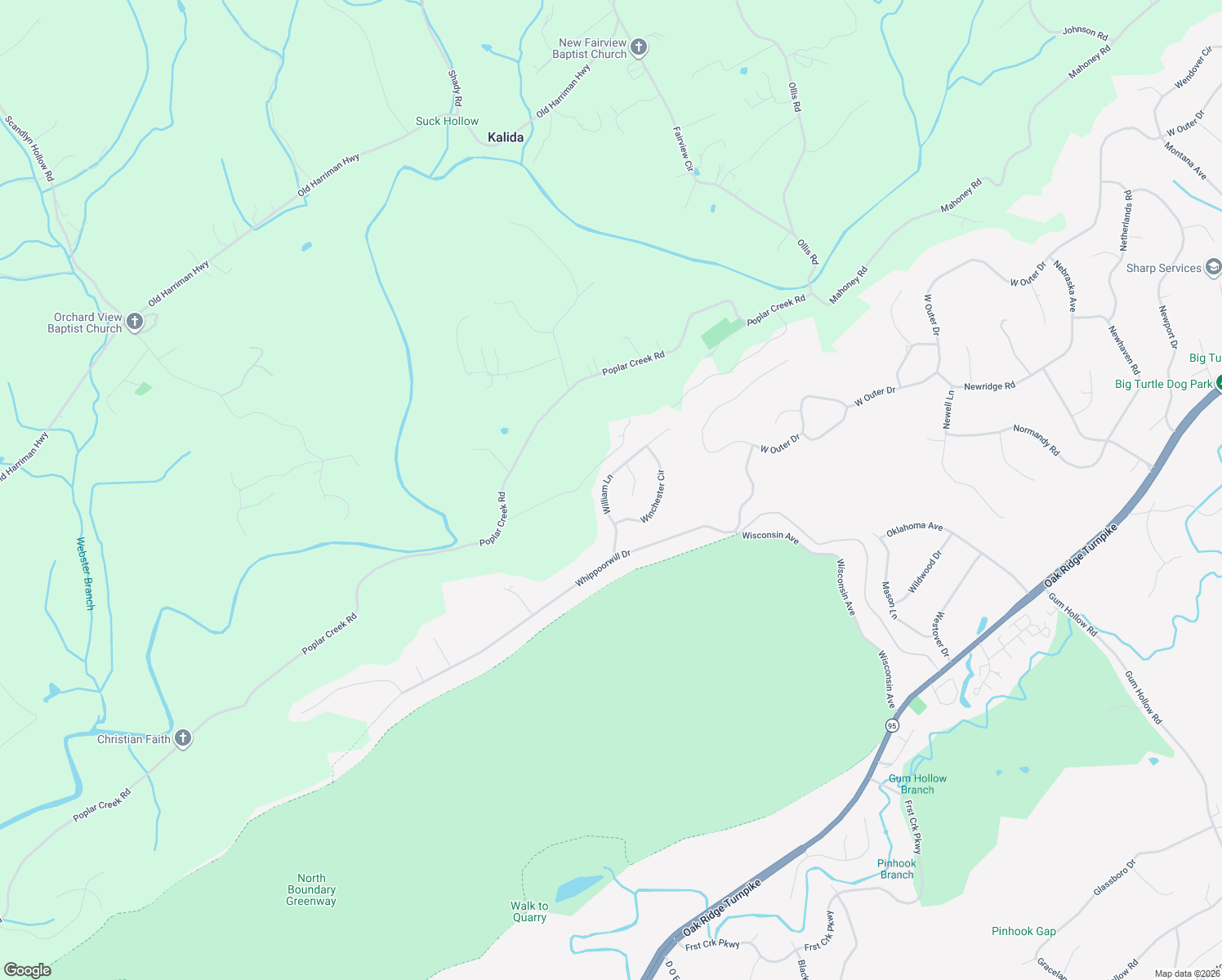 map of restaurants, bars, coffee shops, grocery stores, and more near 100 Wild Cat Lane in Oak Ridge