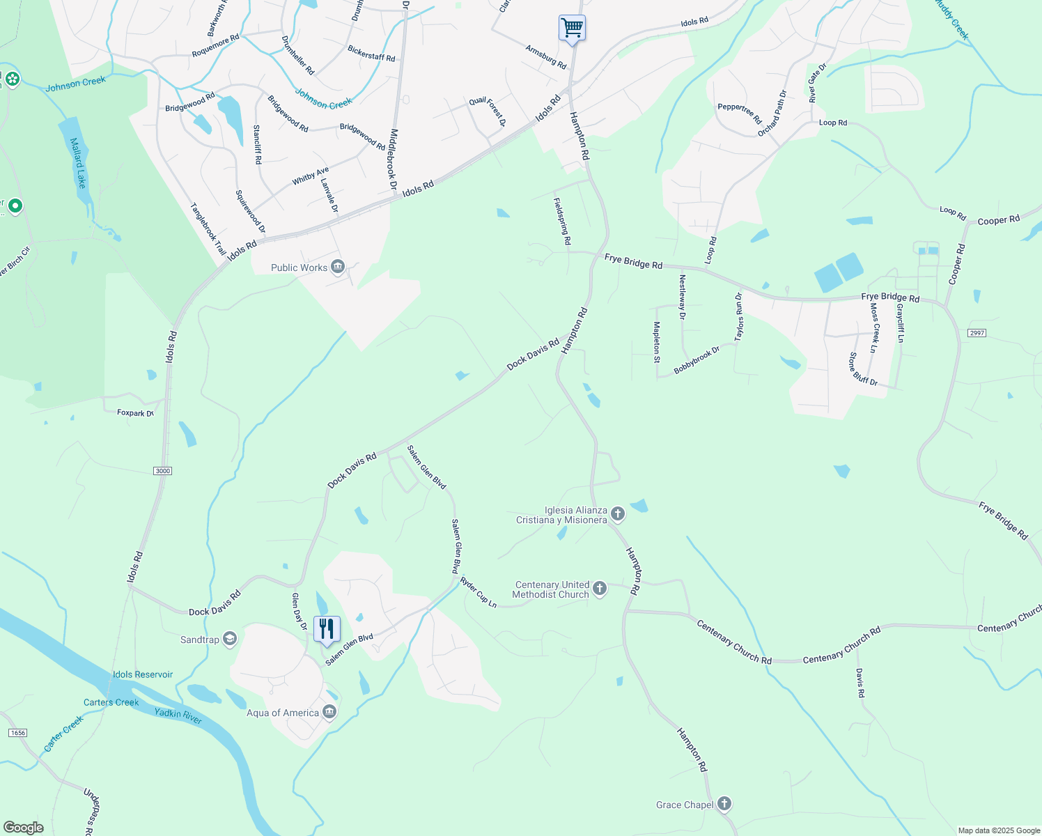 map of restaurants, bars, coffee shops, grocery stores, and more near 4770 Country Boy Lane in Clemmons