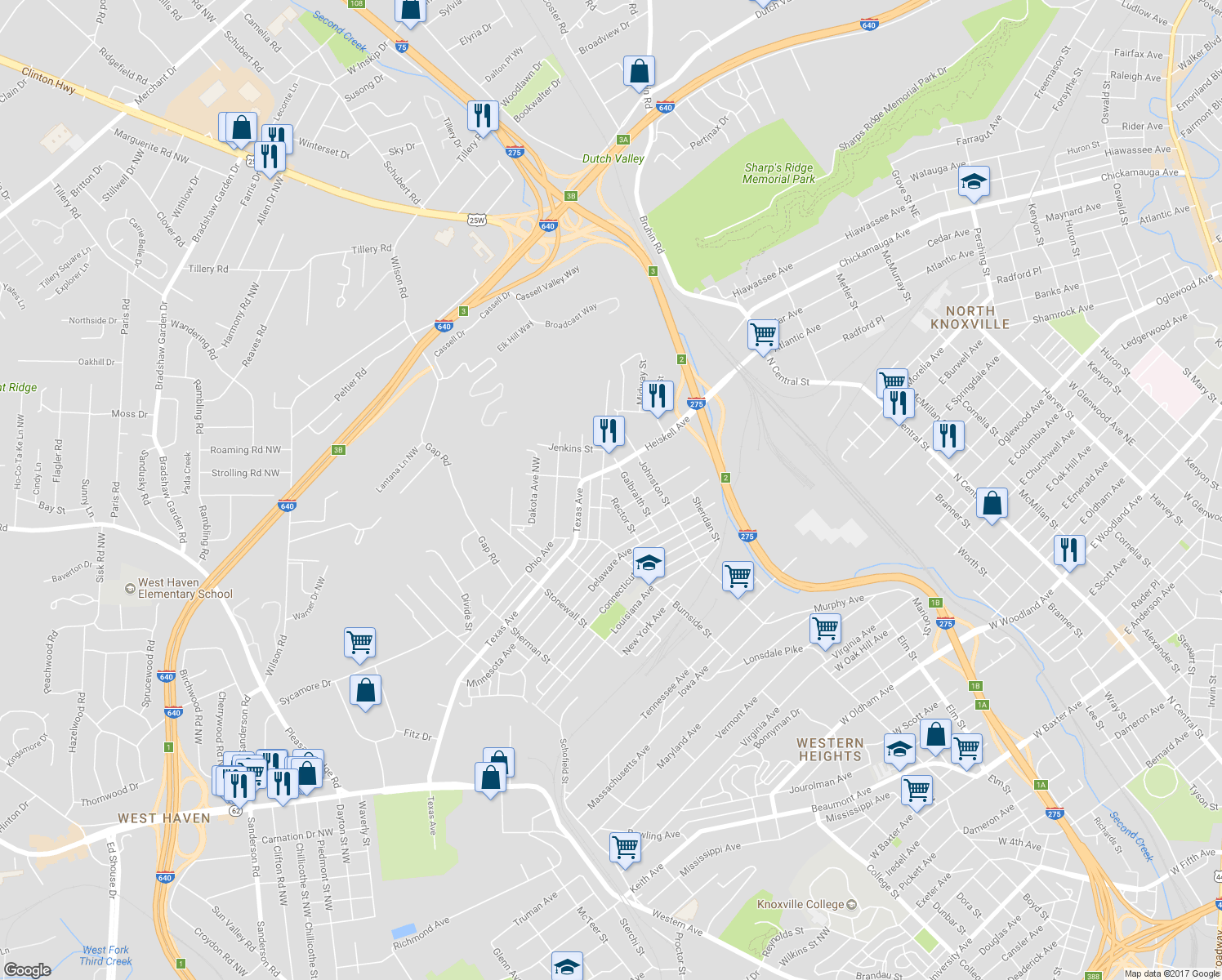 map of restaurants, bars, coffee shops, grocery stores, and more near 1112 Minnesota Avenue in Knoxville