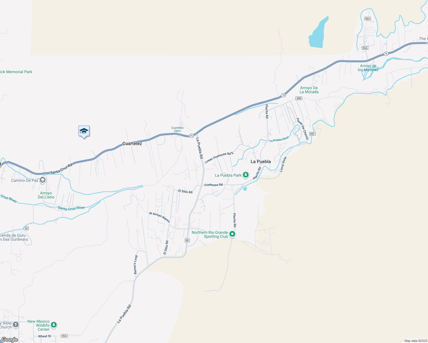 map of restaurants, bars, coffee shops, grocery stores, and more near 246 La Puebla Road in Española