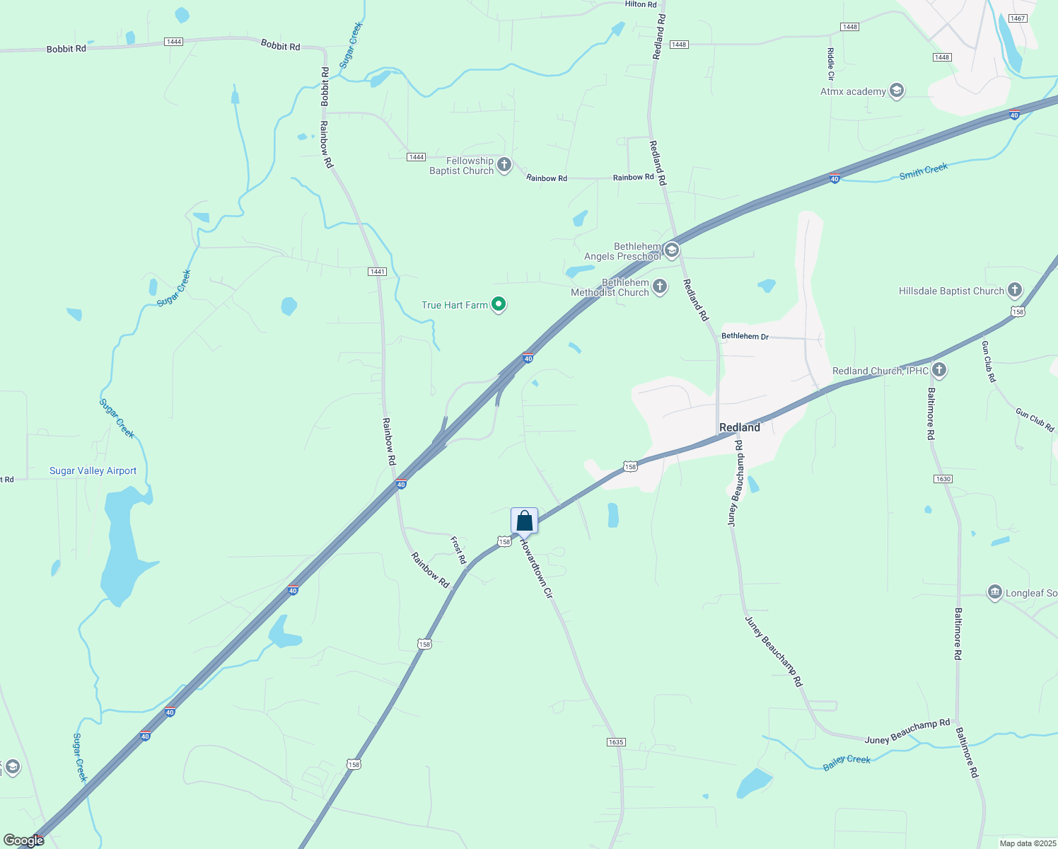 map of restaurants, bars, coffee shops, grocery stores, and more near 222 Shallowbrook Drive in Advance