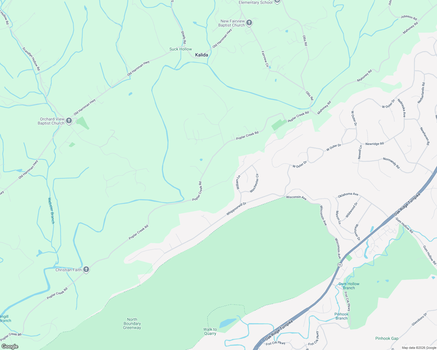 map of restaurants, bars, coffee shops, grocery stores, and more near 135 Mountain View Lane in Oliver Springs
