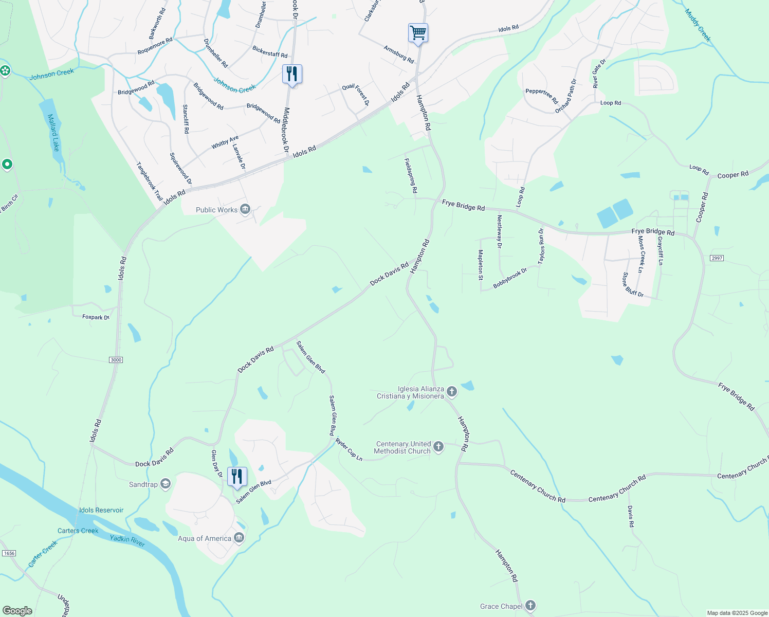 map of restaurants, bars, coffee shops, grocery stores, and more near 4770 Country Boy Lane in Clemmons