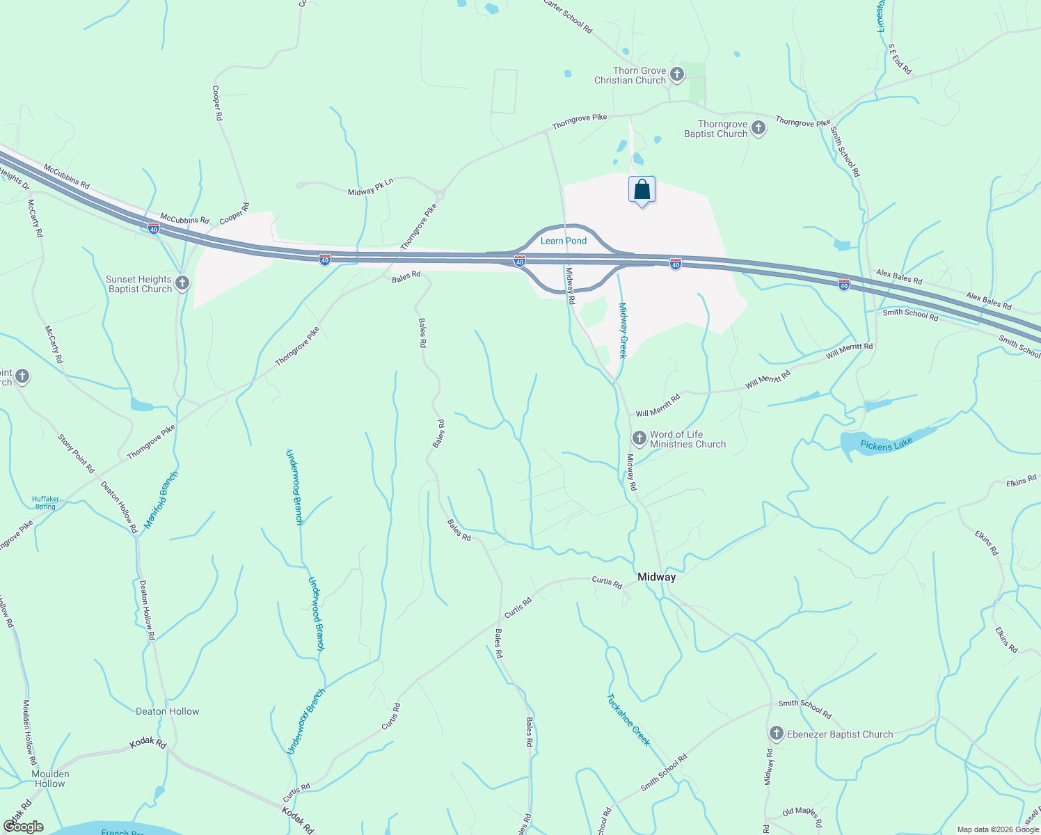 map of restaurants, bars, coffee shops, grocery stores, and more near 1400 Frank Merritt Lane in Strawberry Plains