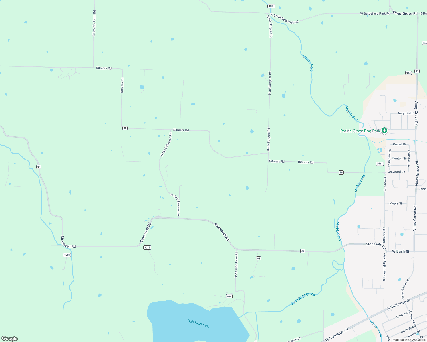map of restaurants, bars, coffee shops, grocery stores, and more near 15979 Ditmars Road in Prairie Grove