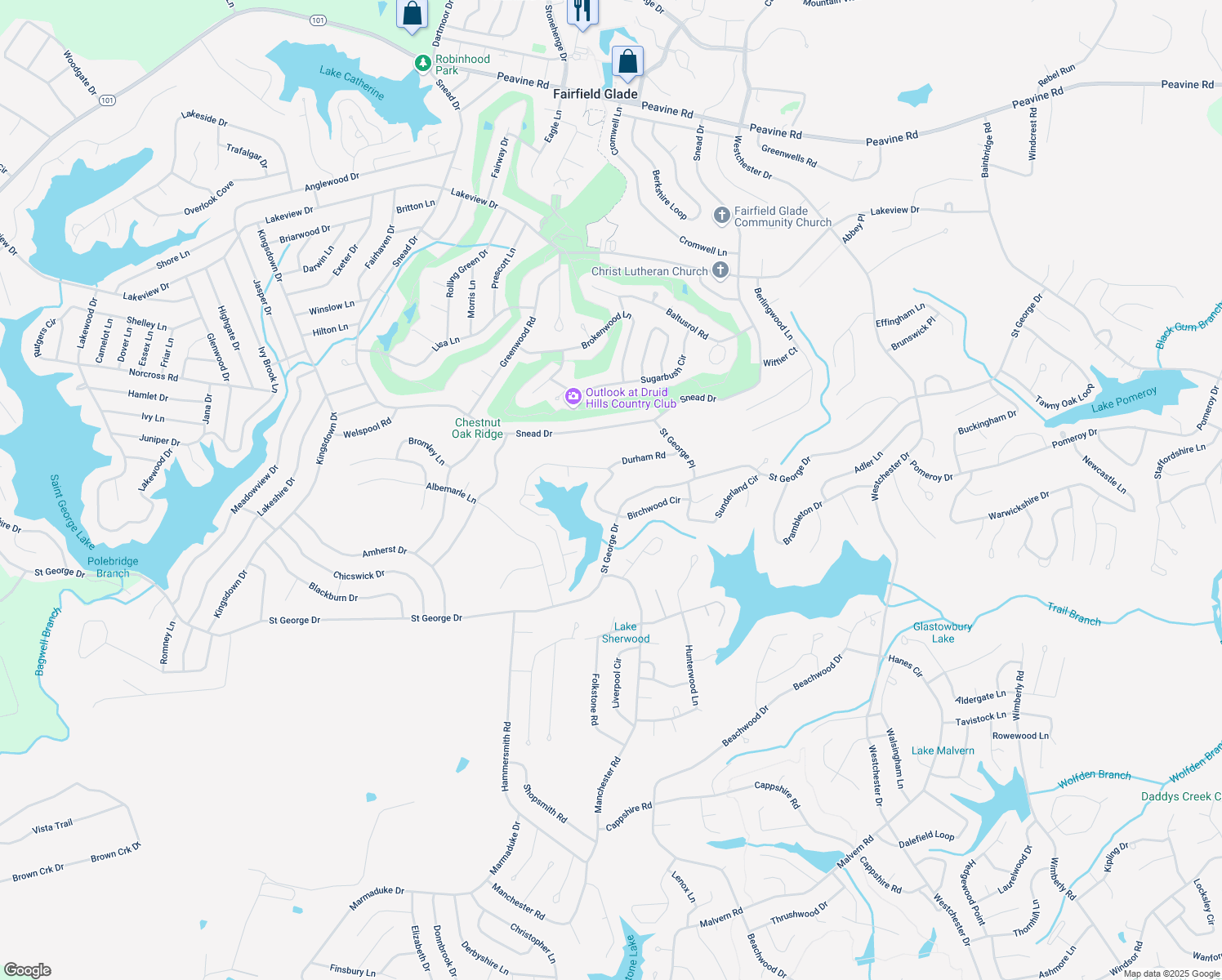 map of restaurants, bars, coffee shops, grocery stores, and more near 111 Dublin Lane in Crossville