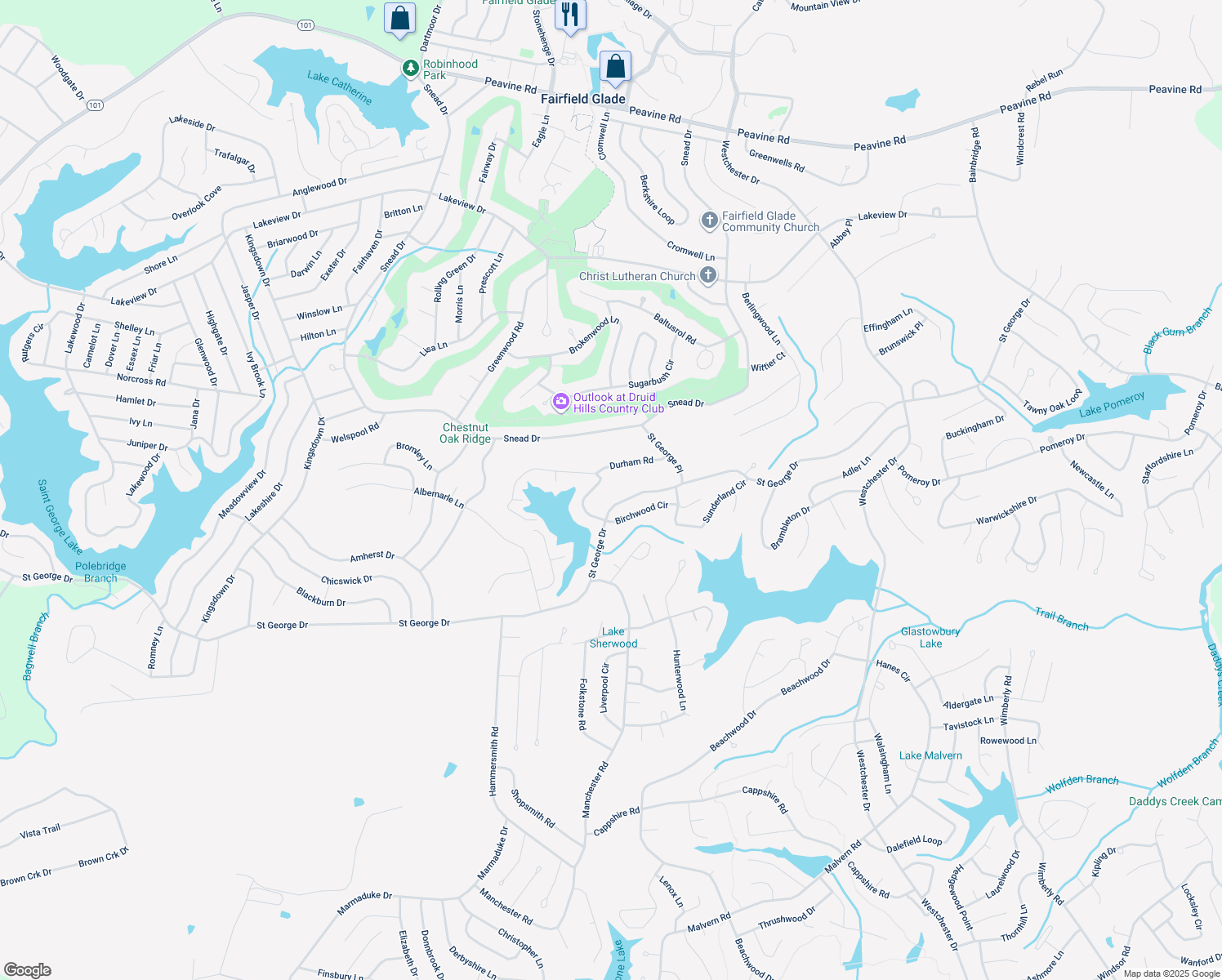 map of restaurants, bars, coffee shops, grocery stores, and more near 111 Dublin Lane in Crossville