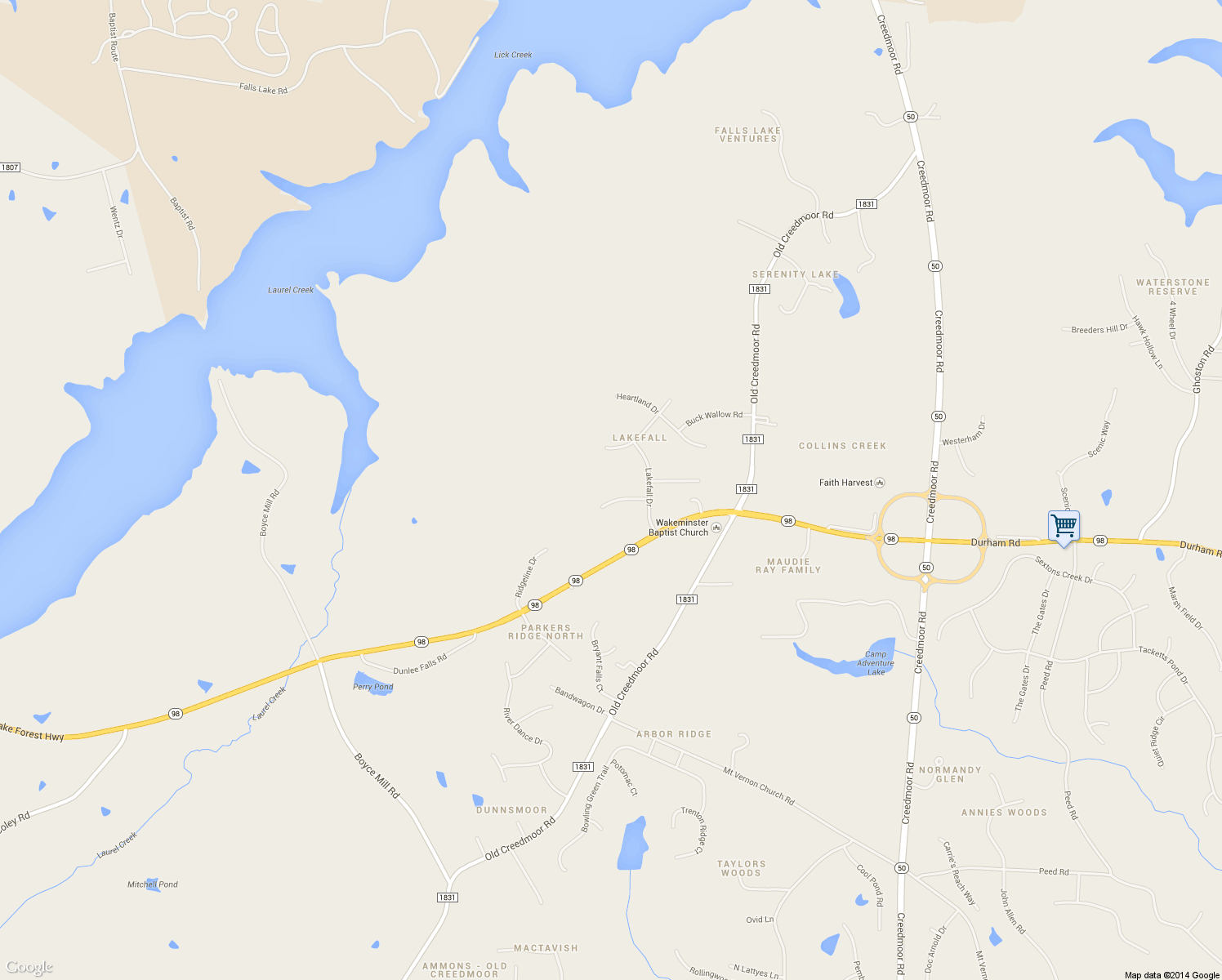 map of restaurants, bars, coffee shops, grocery stores, and more near 1716 Frosty Hollow Road in Wake Forest