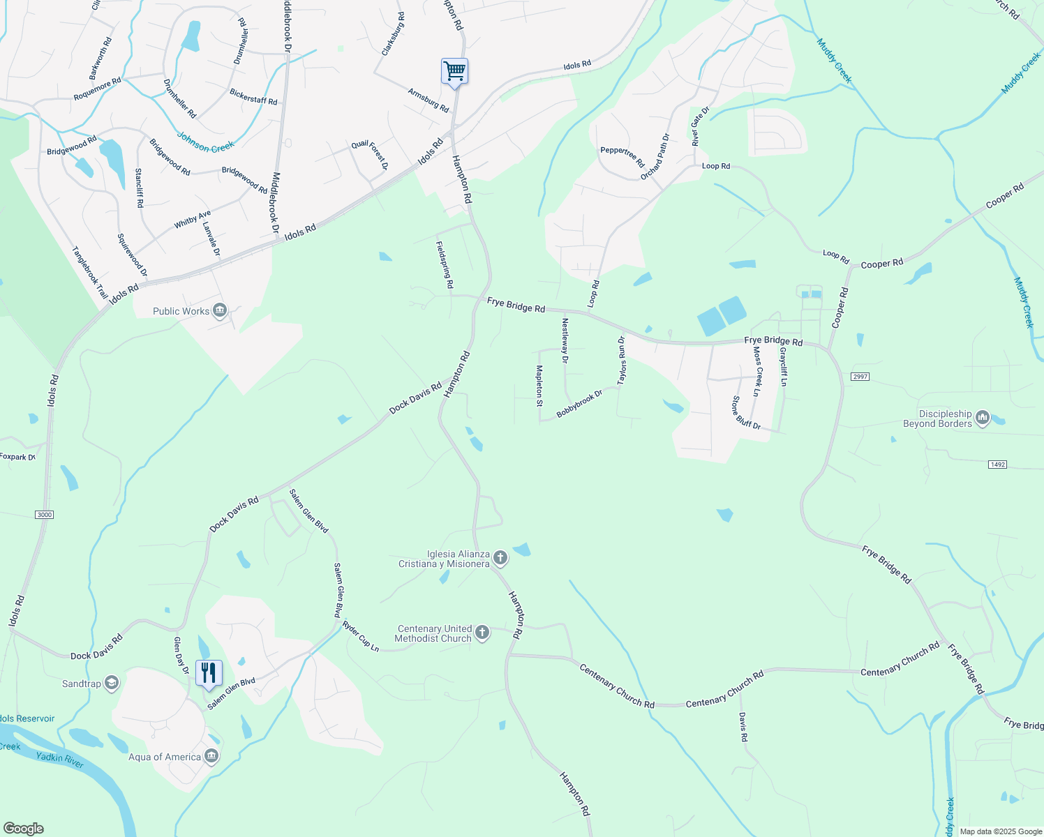 map of restaurants, bars, coffee shops, grocery stores, and more near 5345 Leesa Drive in Clemmons