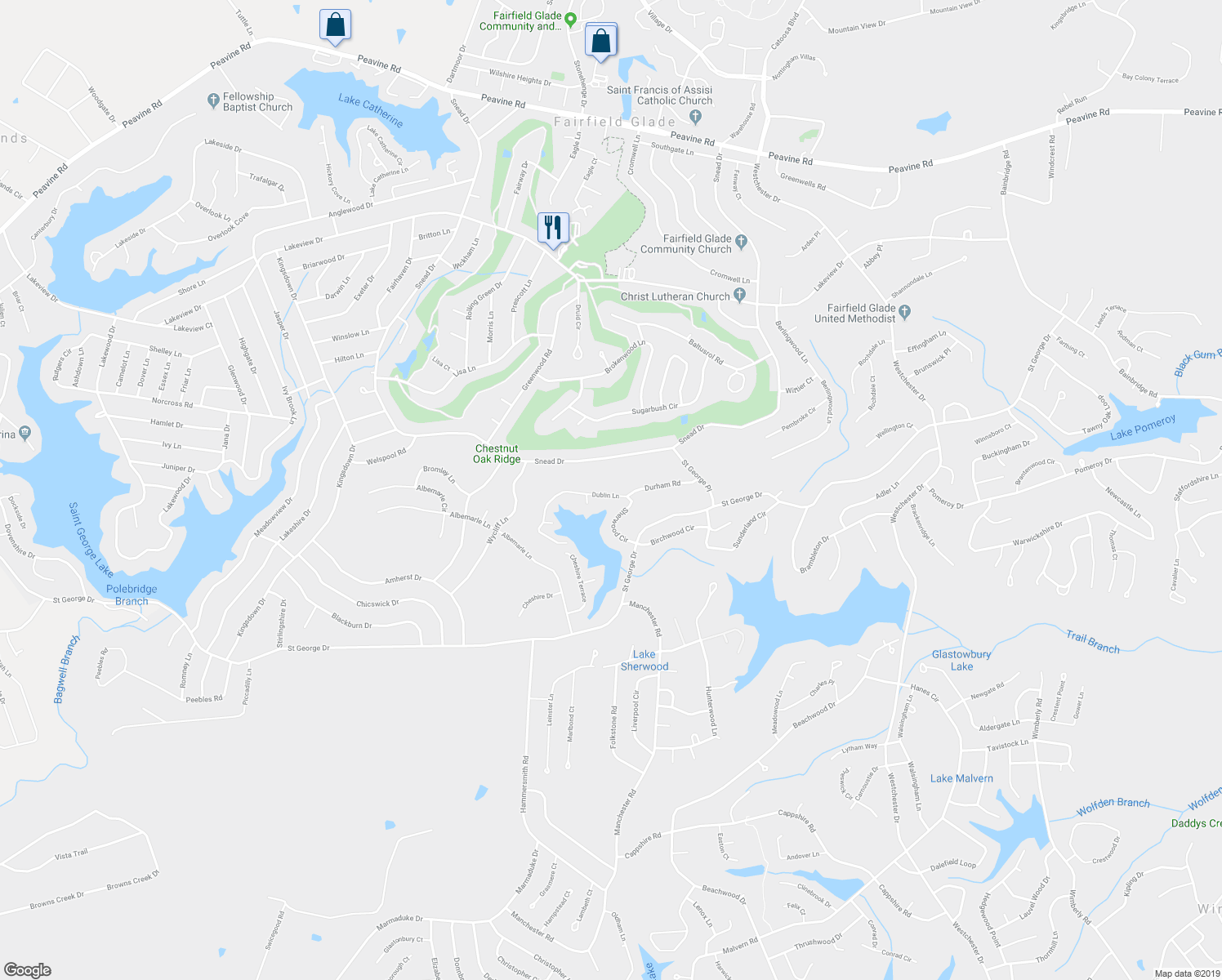 map of restaurants, bars, coffee shops, grocery stores, and more near 206 Dublin Lane in Crossville