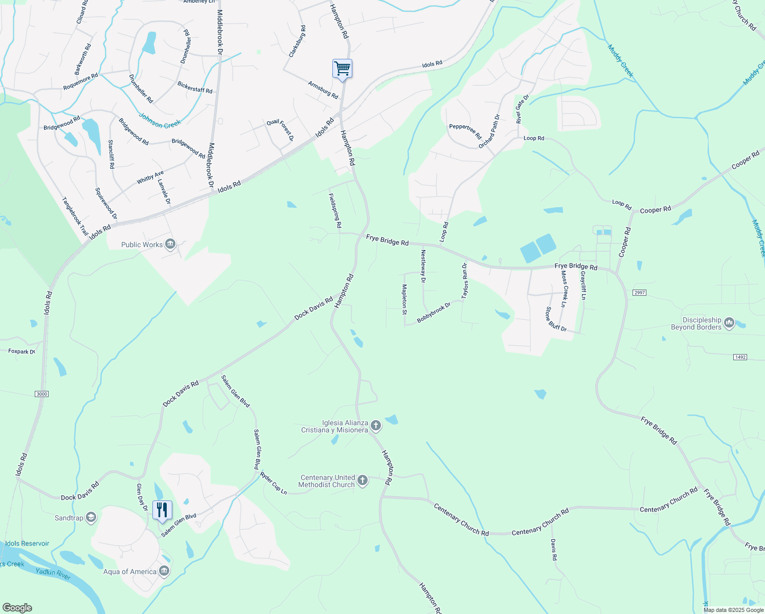 map of restaurants, bars, coffee shops, grocery stores, and more near 5332 Leesa Drive in Clemmons