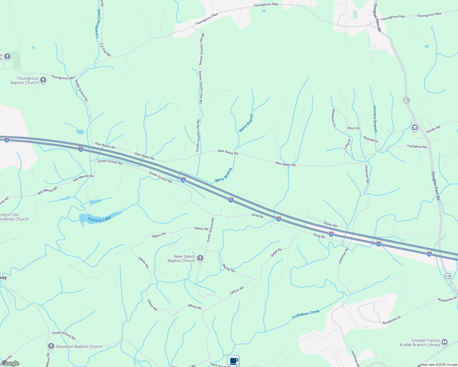 map of restaurants, bars, coffee shops, grocery stores, and more near 10304 Stiles Lane in Kodak