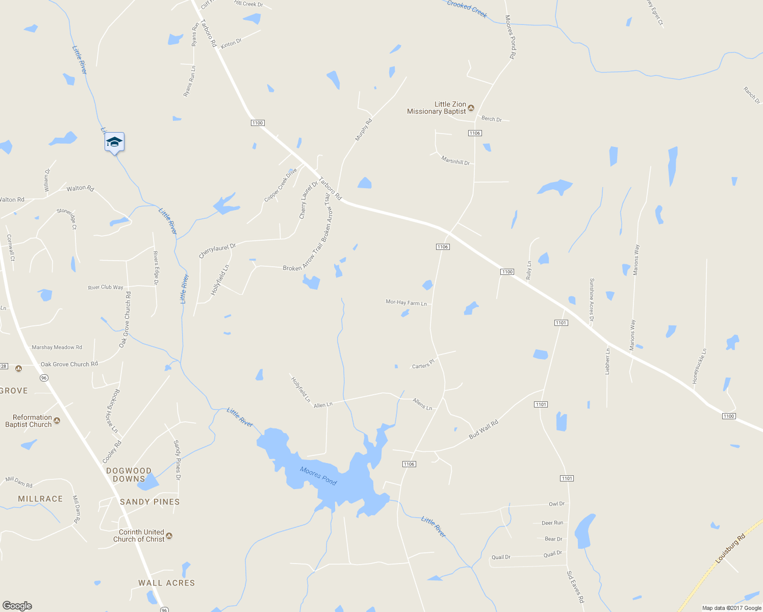 map of restaurants, bars, coffee shops, grocery stores, and more near 109 Mor-Hay Farm Lane in Youngsville