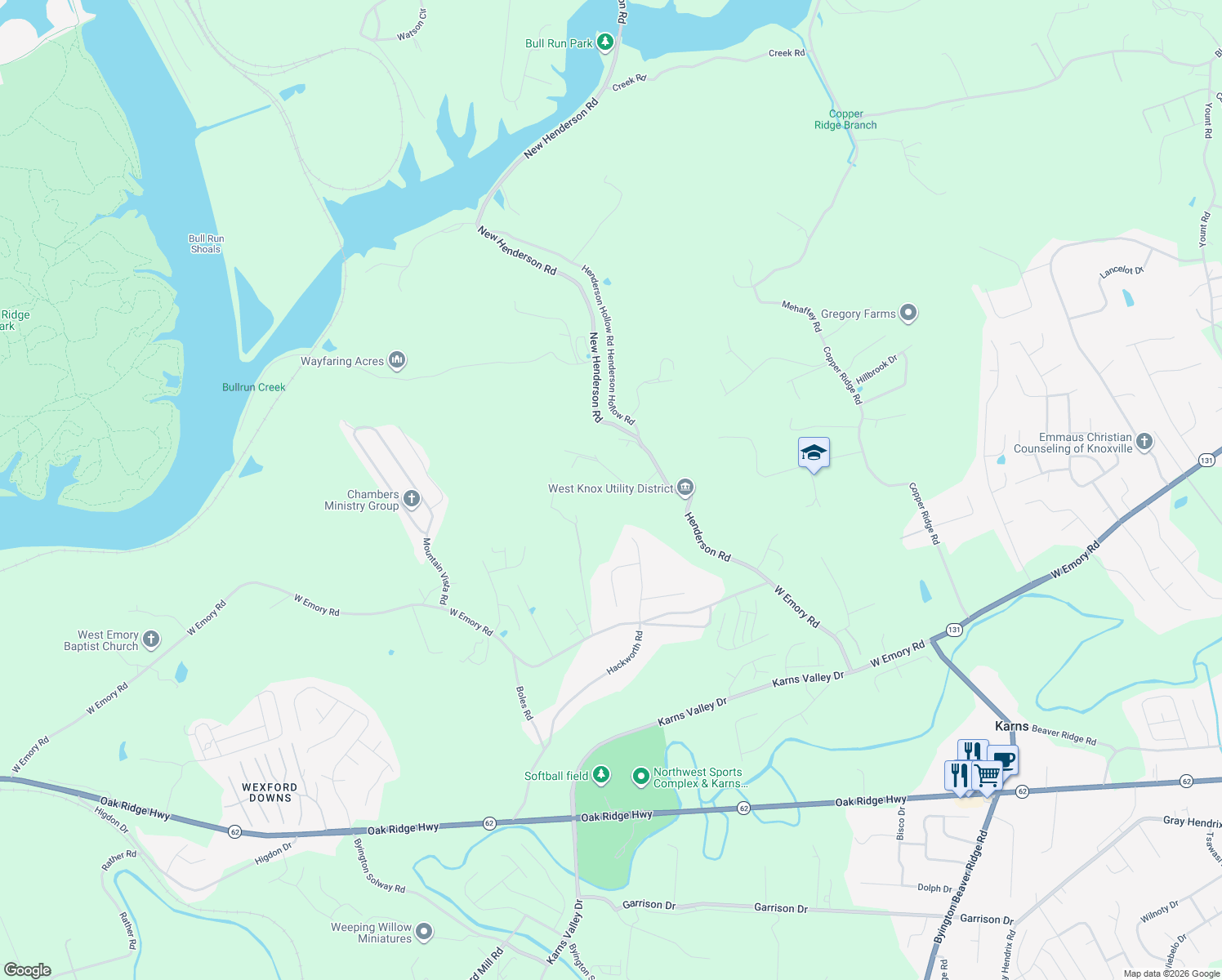 map of restaurants, bars, coffee shops, grocery stores, and more near 3817 Proffitt Lane in Knoxville