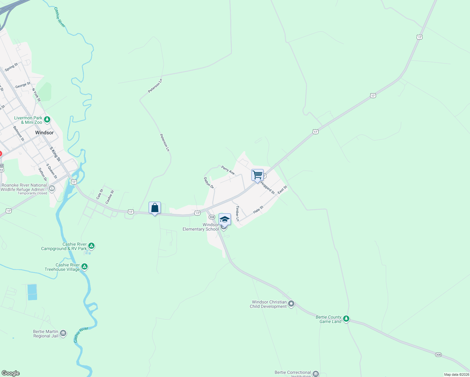 map of restaurants, bars, coffee shops, grocery stores, and more near 1514 South King Street in Windsor