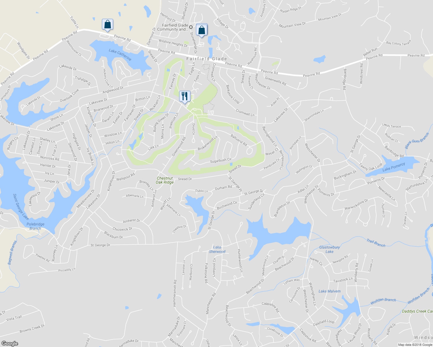 map of restaurants, bars, coffee shops, grocery stores, and more near 361 Snead Drive in Crossville