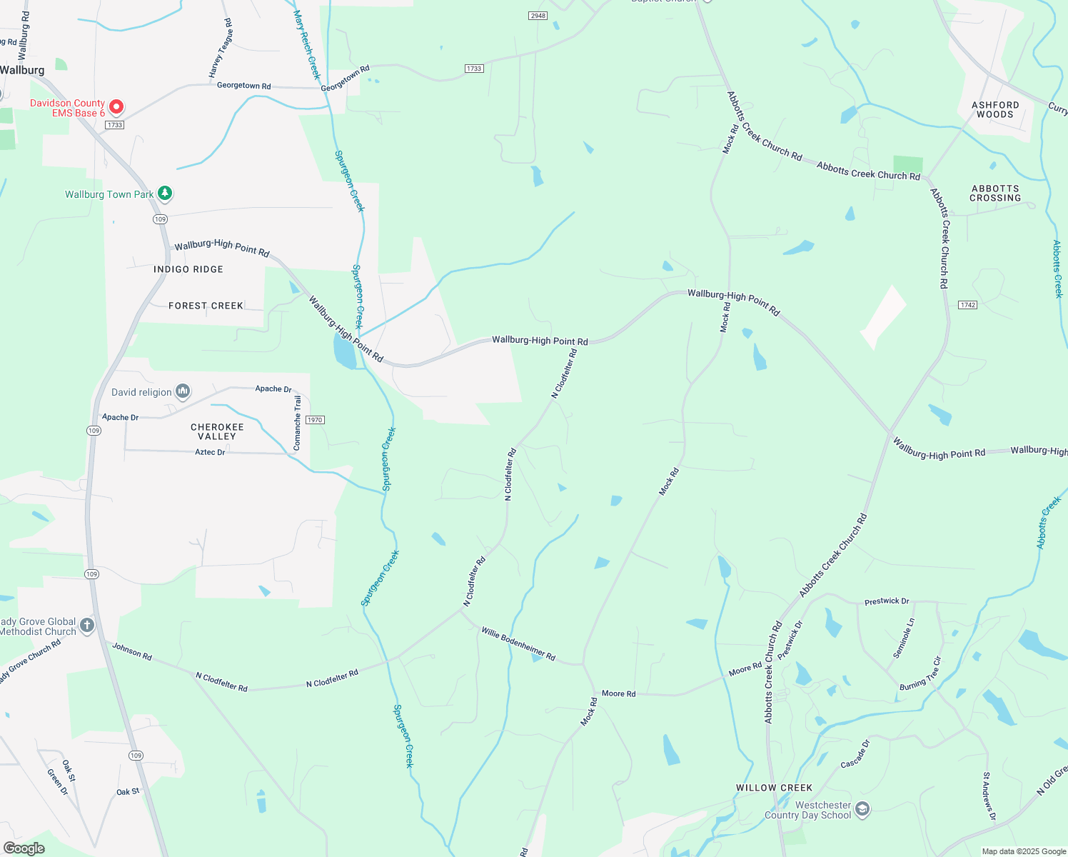 map of restaurants, bars, coffee shops, grocery stores, and more near 1728 North Clodfelter Road in High Point