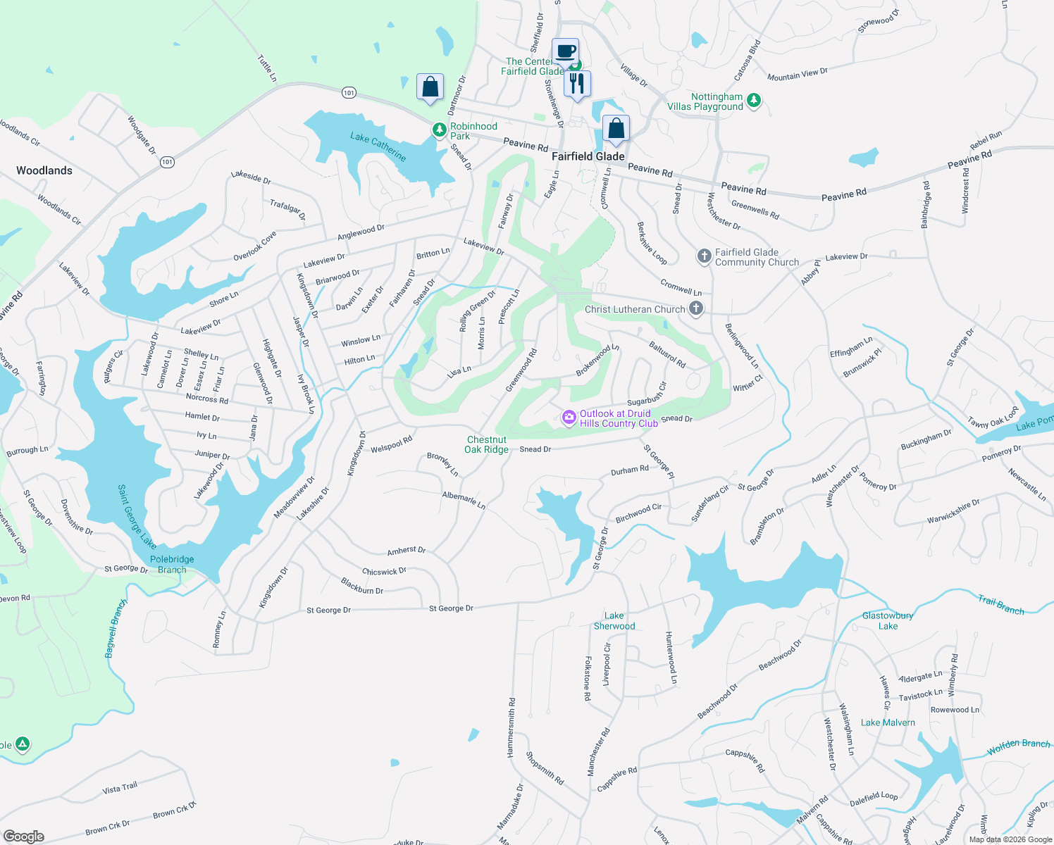 map of restaurants, bars, coffee shops, grocery stores, and more near 323 Snead Drive in Crossville