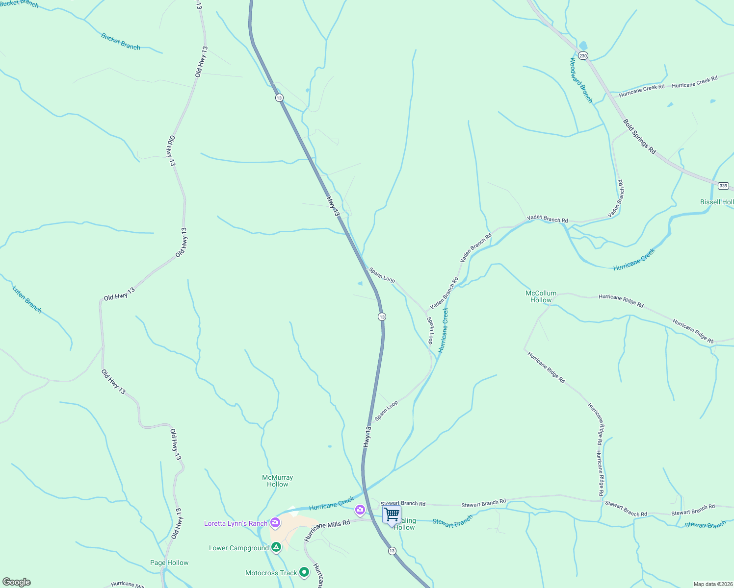 map of restaurants, bars, coffee shops, grocery stores, and more near 6711 Tennessee 13 in Waverly