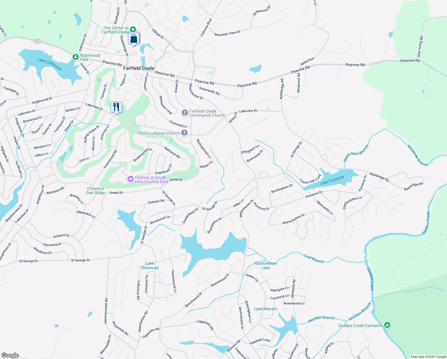 map of restaurants, bars, coffee shops, grocery stores, and more near 151 Berlingwood Lane in Crossville